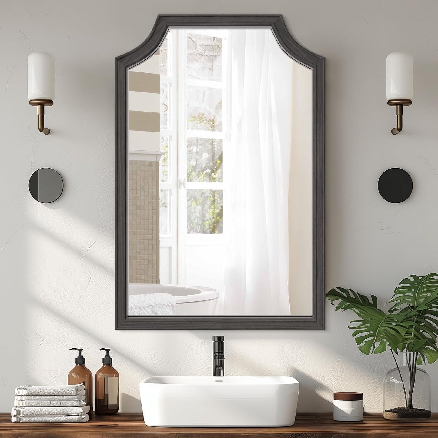 WallBeyond Scalloped Wood Mirror for Small Bathroom Vanity 20x30 Inch Rectangle Wall Mirror Decor for Hallway Bedroom Living Room Home (Black)