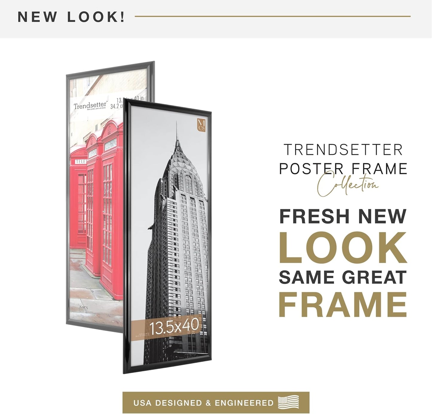 MCS Trendsetter 13.5x40 Poster Frame Black High-Gloss, Vertical & Horizontal Wall Hanging Large Picture Frame for Photos, Posters & Art Prints (2-Pack)