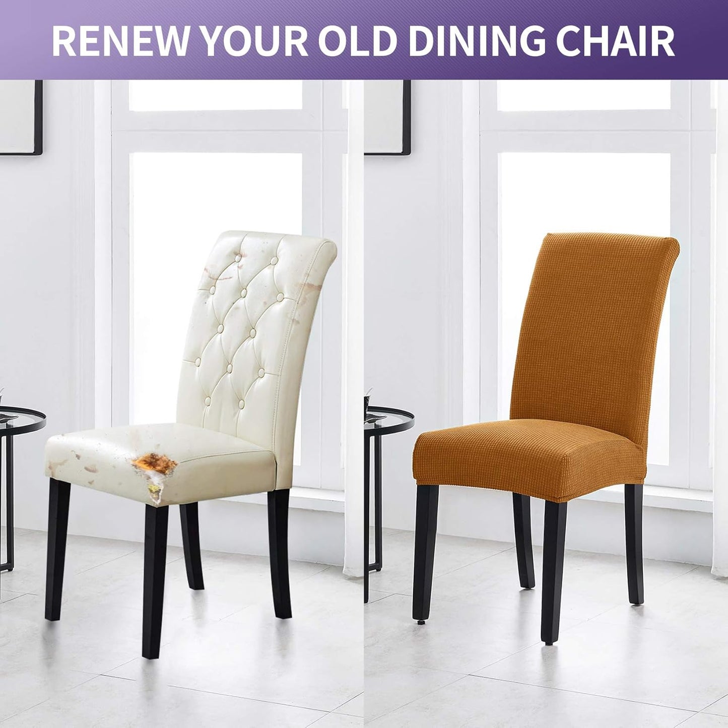 Joccun Chair Covers for Dining Room Set of 8, Dining Chair Slipcovers Stretch Dining Room Chair Covers Seat Protector,Washable Parsons Chair Cover for Home,Hotel,Banquet(Gold,8 Pack)