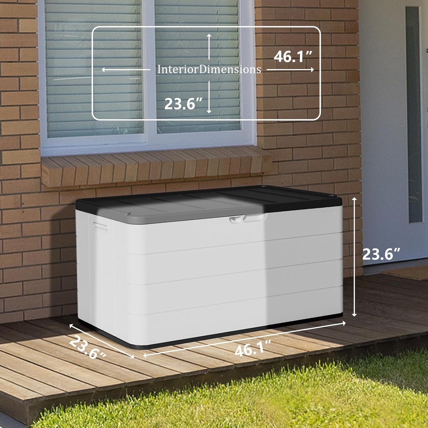 ZZM 110 Gallon Lockable Resin Deck Box, Waterproof Outdoor Storage Box for Patio Cushion Storage Cabinet and Tools Storage, White