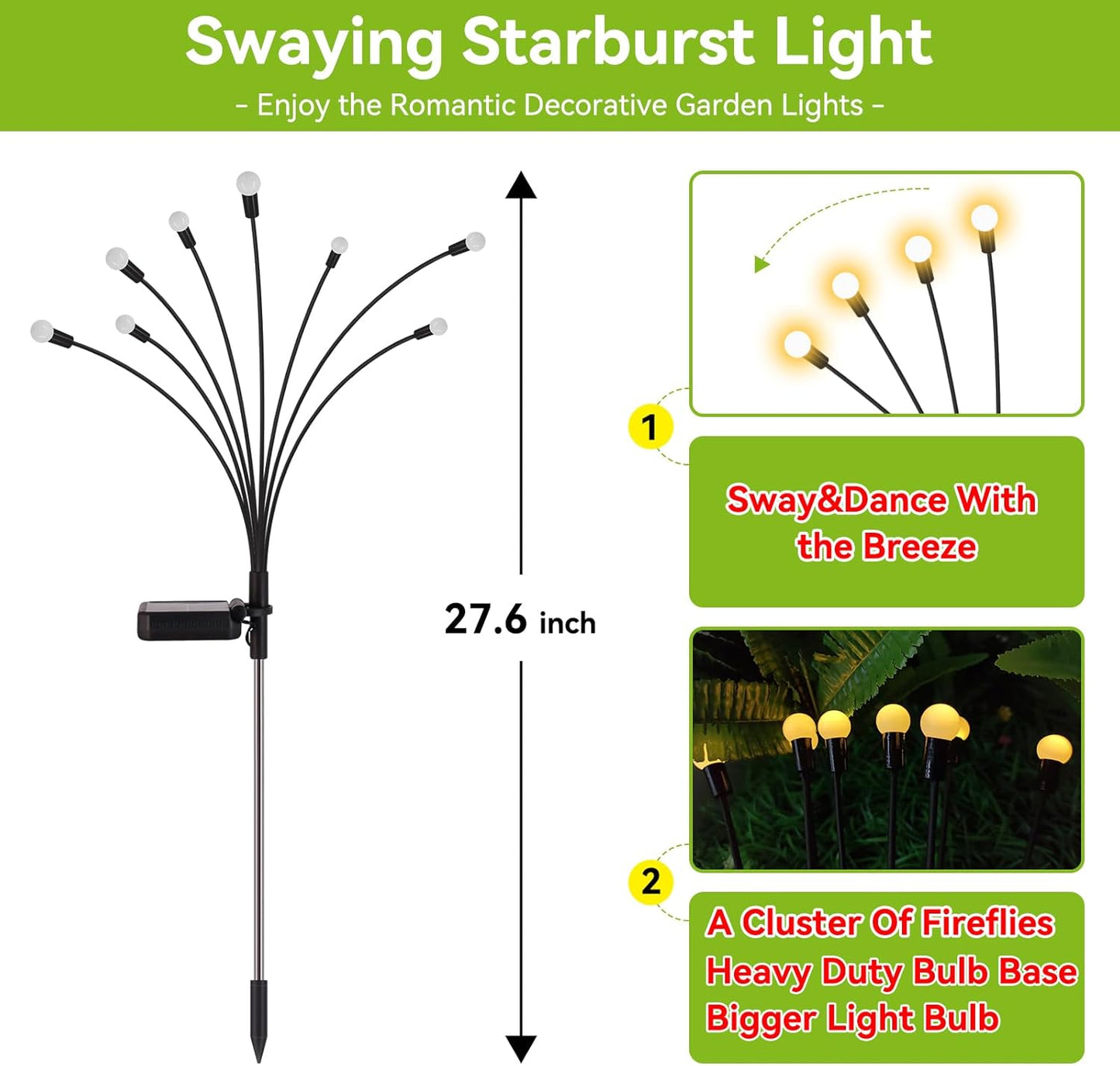 Solar Garden Lights Outdoor Waterproof, 6 Pack 48 LED Swaying Light Firefly Light Outdoor Decor Lights for Garden Gifts for Pathway Party Christmas Decoration, Warm White