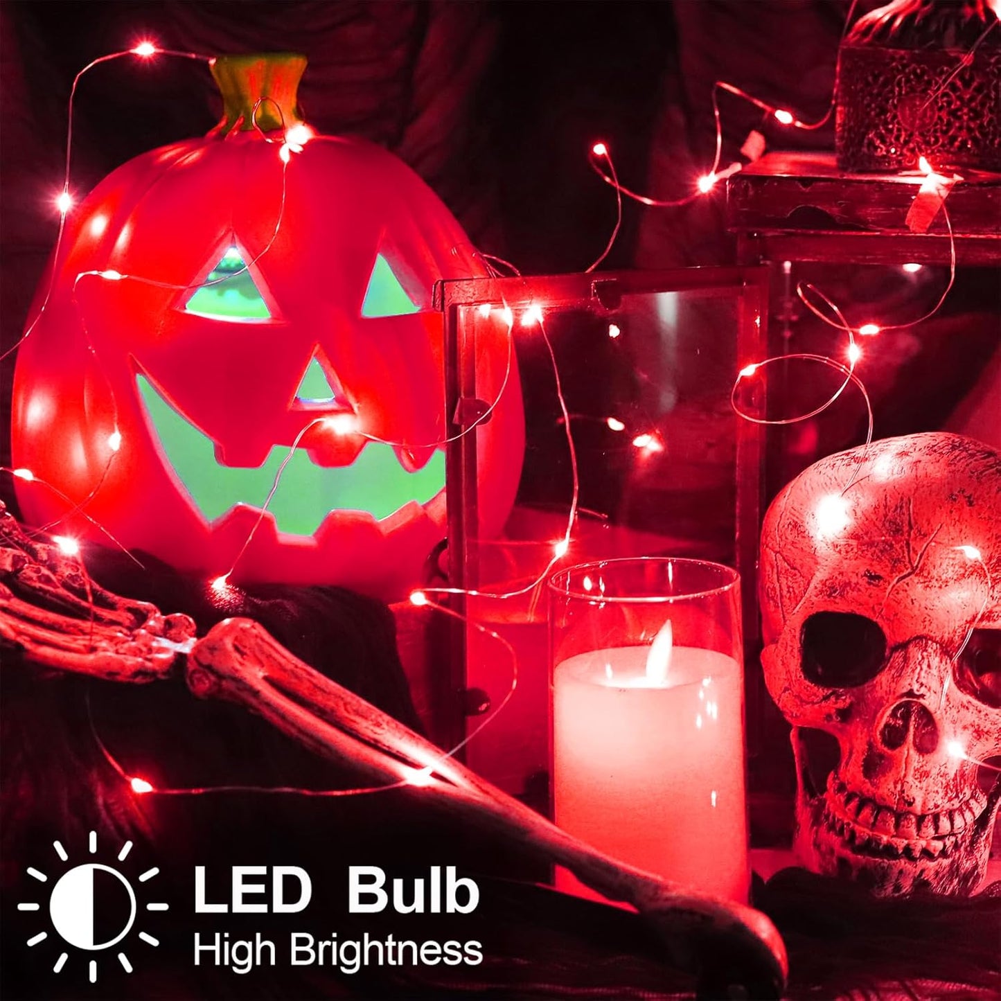 Christmas Decorations Red Fairy String Lights, Battery Operated with Timer, 2 Pack Total 33FT 100 Led Mini Battery Powered Twinkle Mason Jar Waterproof Firefly Lights DIY Party