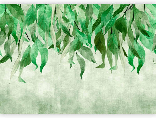 artgeist Wall Mural Hanging Leaves 138x101 in - Non-Woven Wallpaper Fleece Wall Decor Photo Print Picture Image Design Nature Botanical Concrete Green Like Painted b-C-10146-a-a