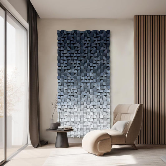 LIUZEYUE - 3D wooden block decoration painting art wall decoration 3D wooden background wall living room bedroom study (blue gray gradient) 39.4"x78.7"