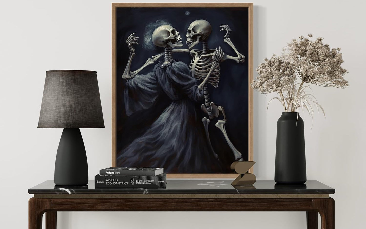 Dancing Skeleton Poster Art Print, Halloween Scary Vintage Wall Art Academia Spooky Painting Decoration for Horror Prints, Gothic Posters Bedroom Decor 89 (Dancing Skeleton, 11 x 14 inches, Wood Frame)