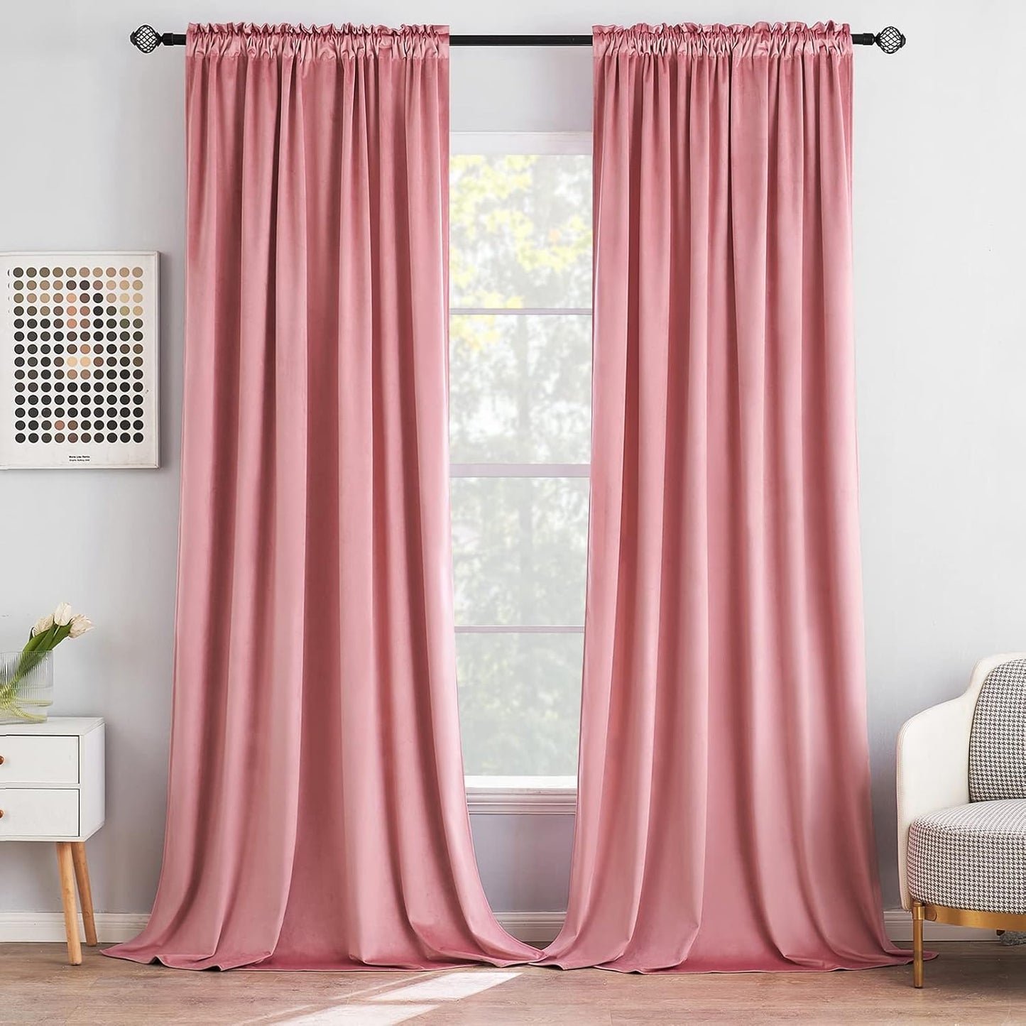 MIULEE Blush Pink Velvet Curtains Thermal Insulated Blackout Curtain Drapes for Bedroom Living Room Darkening 96 Inches Long Curtains Panels Rod Pocket Set of 2