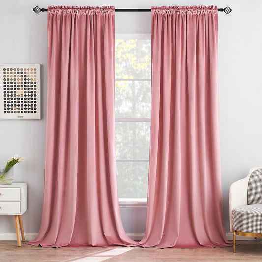 MIULEE Blush Pink Velvet Curtains Thermal Insulated Blackout Curtain Drapes for Bedroom Living Room Darkening 84 Inches Long Curtains Panels Rod Pocket Set of 2