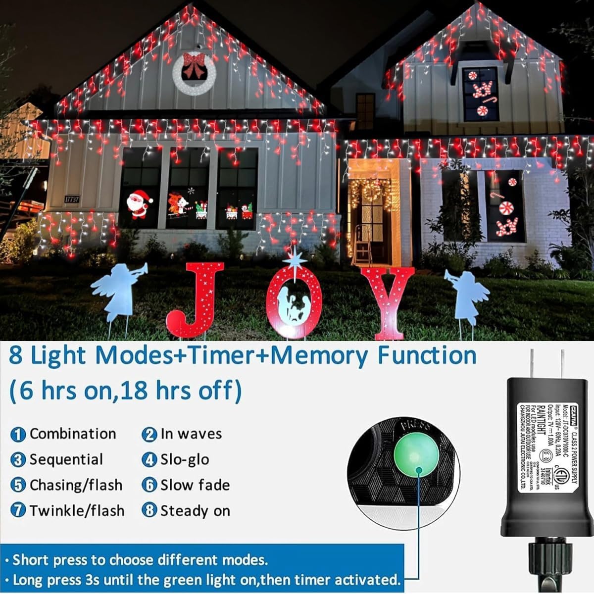 YEGUO 33ft 400 LED Red and White Icicle Lights Outdoor Waterproof, 80 Drops Icicle String Lights Connectable, 8 Modes Icicle Christmas Lights with Memory