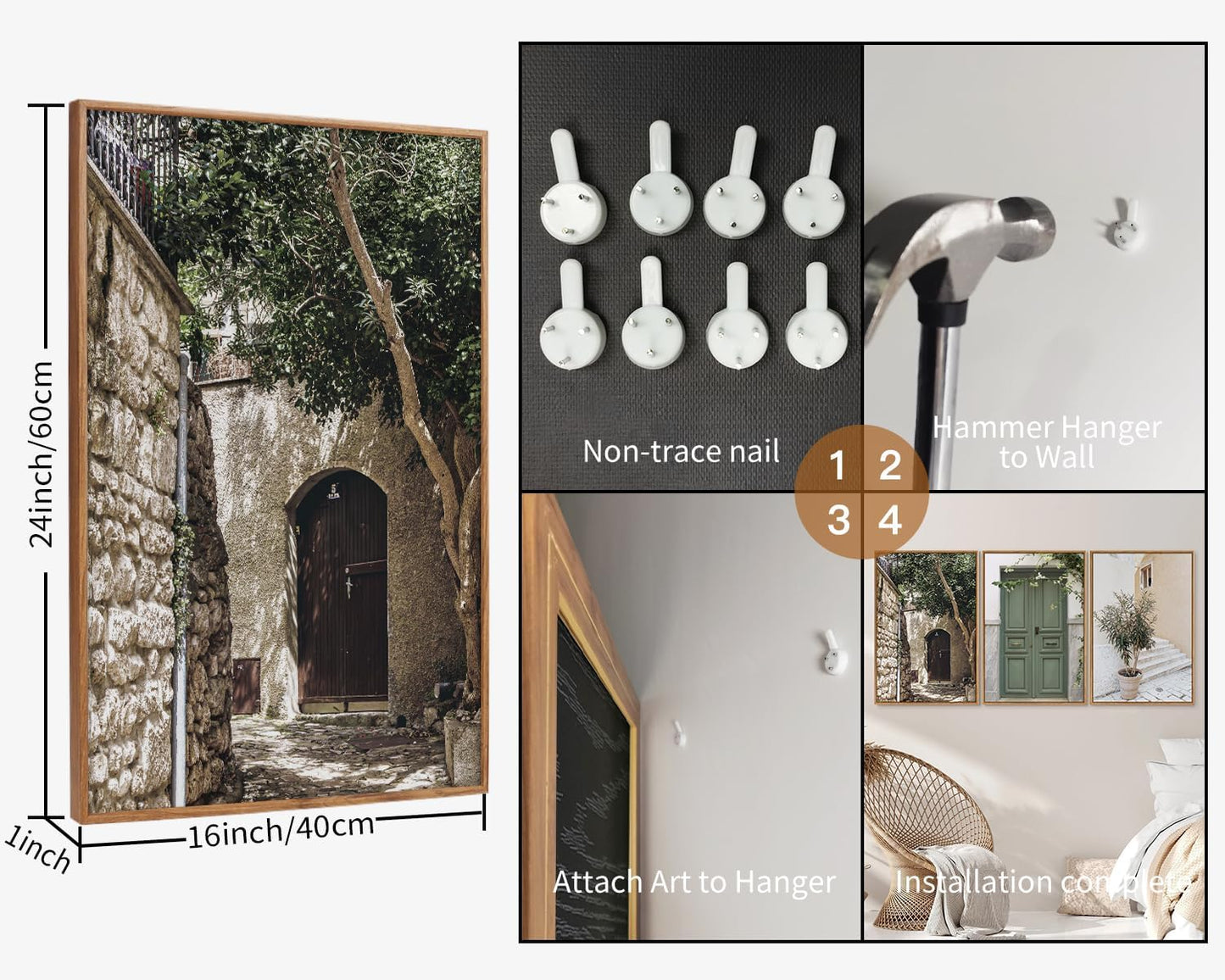 SIGNINART Large Vintage Italy City Landscape Framed Canvas Wall Art Set, Olive Green Tree Country Wall Decor, Modern Minimalist French Farmhouse Art Print for Living Room,Bedroom,Office 16 x24 x3