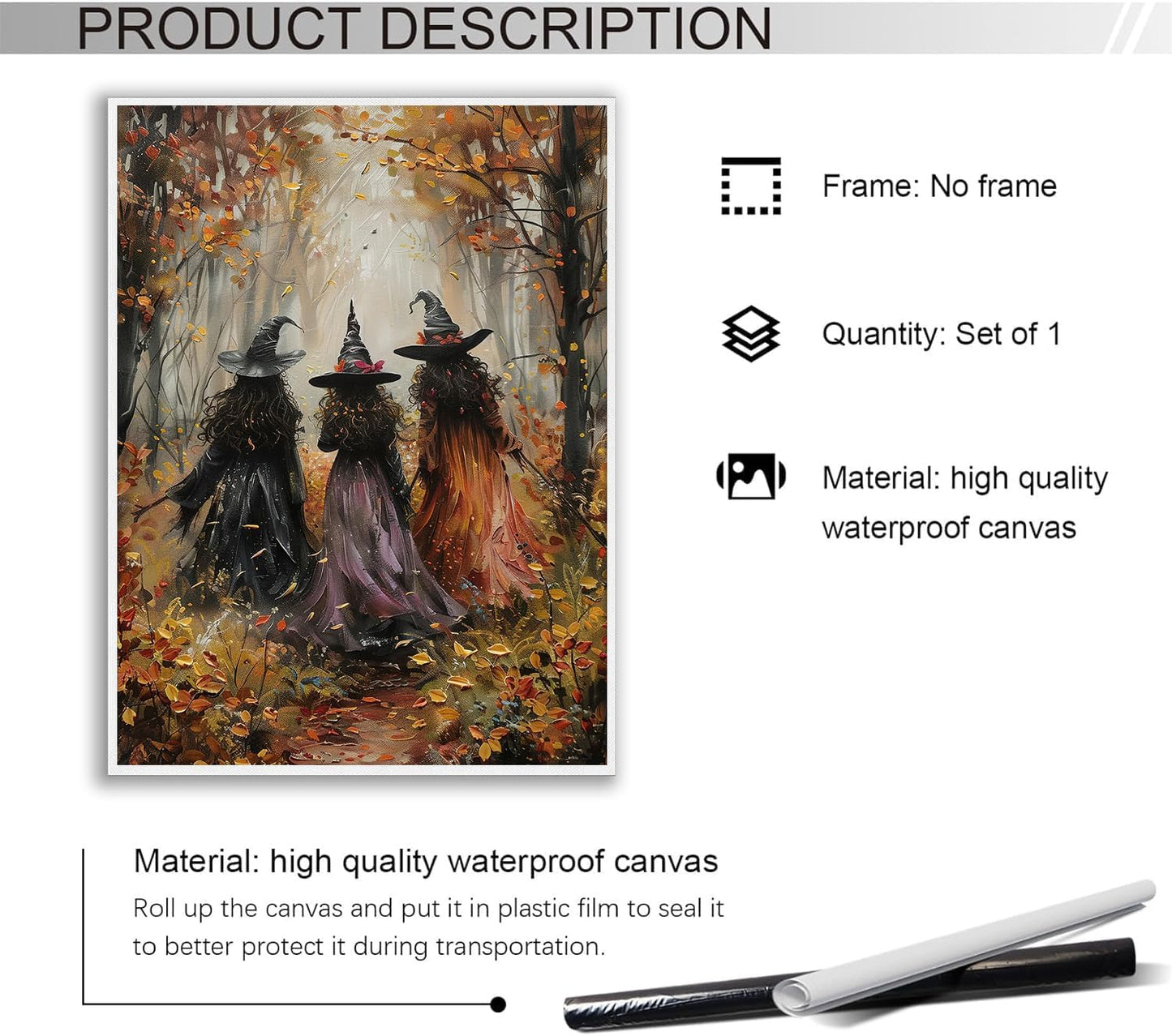 Generic Vintage Three Witches In The Forest Painting Witch Print Witchy Canvas Print Halloween Wall Art Halloween Decor Witch Poster Dark Academia Gothic Room Decor for Dorm Bedroom 12x16in Unframed