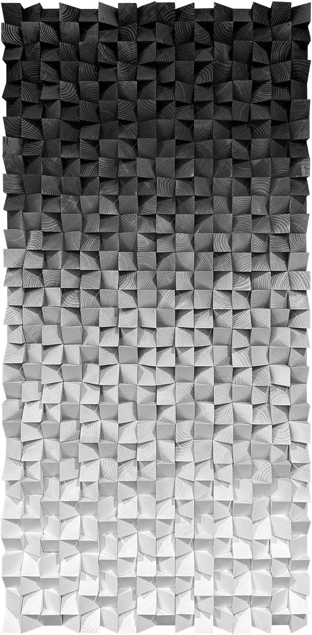 LIUZEYUE - Wooden Block Stereoscopic Painting Geometric Modeling Wall Decoration 3D Wooden Artwork Living Room Bedroom Background Wall Office Decoration Black and White Gradient 39.4 x 78.7 inches