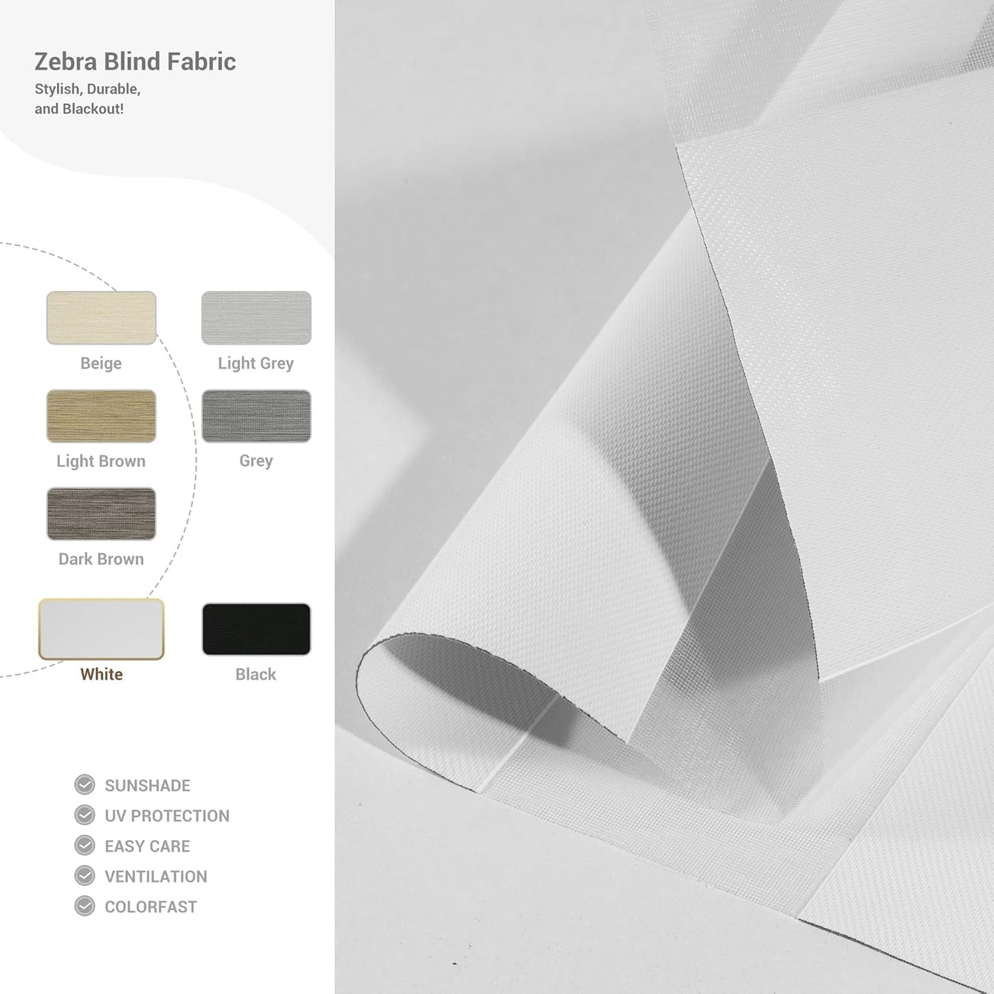 Cordless Zebra Blinds for Windows, Blackout Interior Blinds,Easy to Install,UV Protection,for Offices and Home,Custom Roller Shades, Solid White, 79" W x 48" H