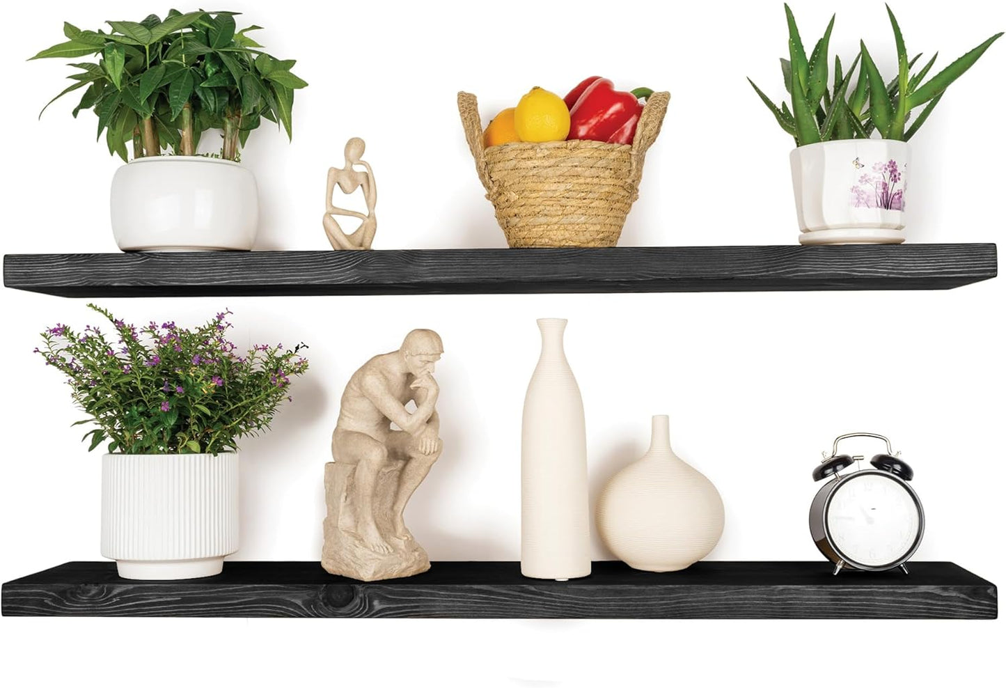 BGMG Wood Floating Shelves 48 inch, Wide Rustic Wooden Wall Shelves for Bathroom Living Room Bedroom Kitchen Farmhouse Set of 2-48x 6.7 x1.25 inch- Black