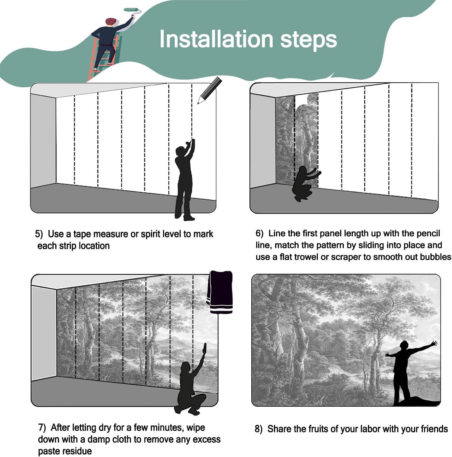 -Vintage Forest Fabric Wallpaper Grey Tree Mural Living Room 140" x 91" (Not Peel and Stick)