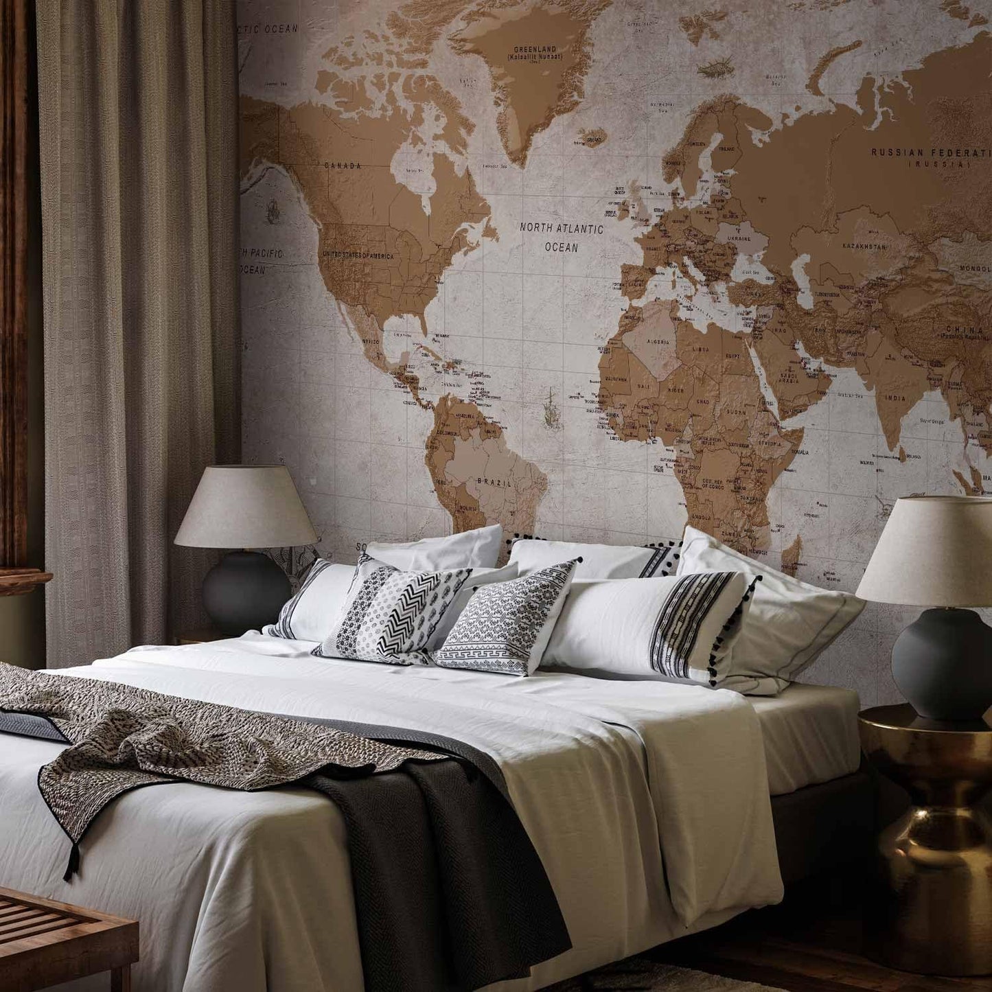 artgeist Wall Mural World Map 116x83 in - XXL Peel and Stick Self-Adhesive Wallpaper Removable Large Sticker Foil Wall Decor Print Picture Image Design Map of The World k-A-0108-a-a