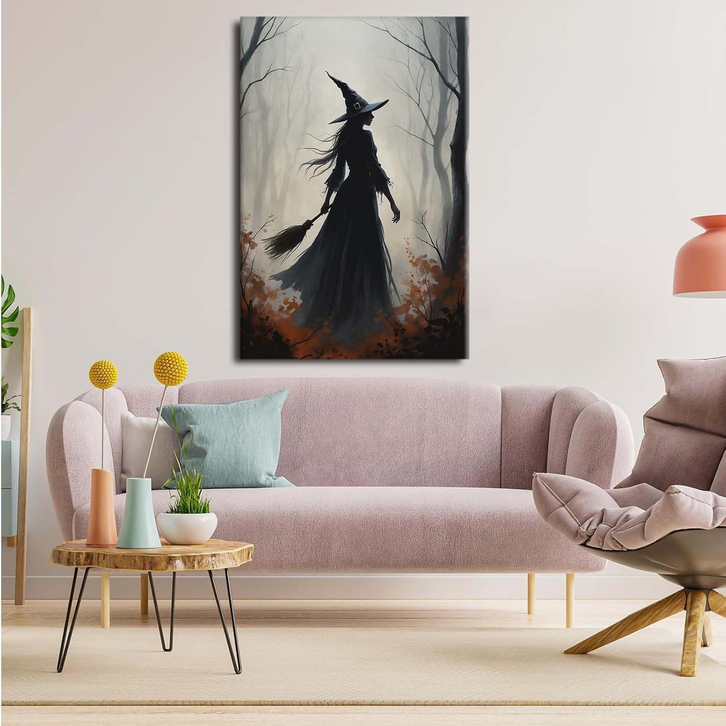 JFHCQJPK Vintage forest witch silhouette poster Halloween mural poster decoration mural art magic suitable for home living room bedroom20x30in Frameless