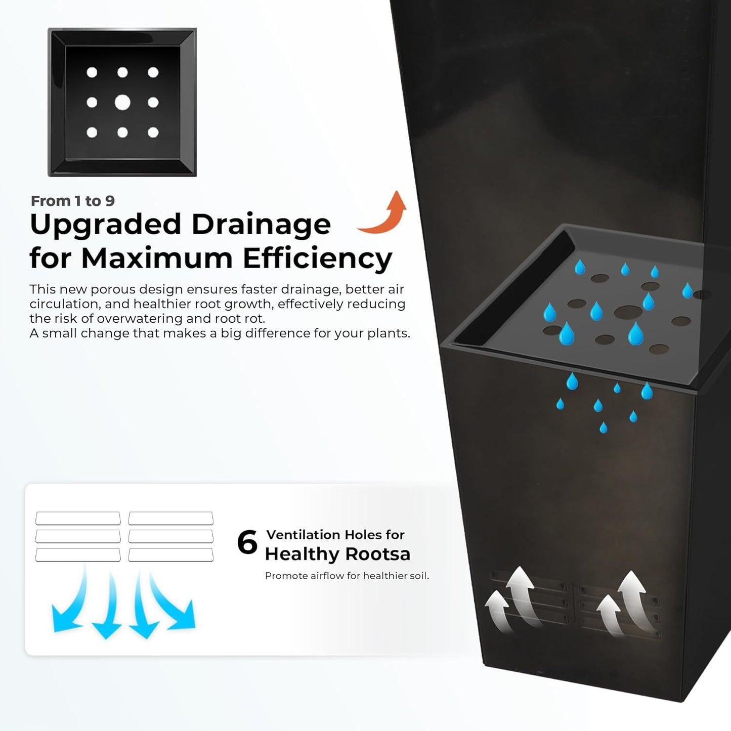 Worth Garden 28" H. Large Metal Glazed Planter Set of 2, Modern Glossy Finish Black Tall Square Tapered Steel Flower Plant Pots for Indoor & Outdoor Use - Insert Plate with Drain Holes, Air Vents