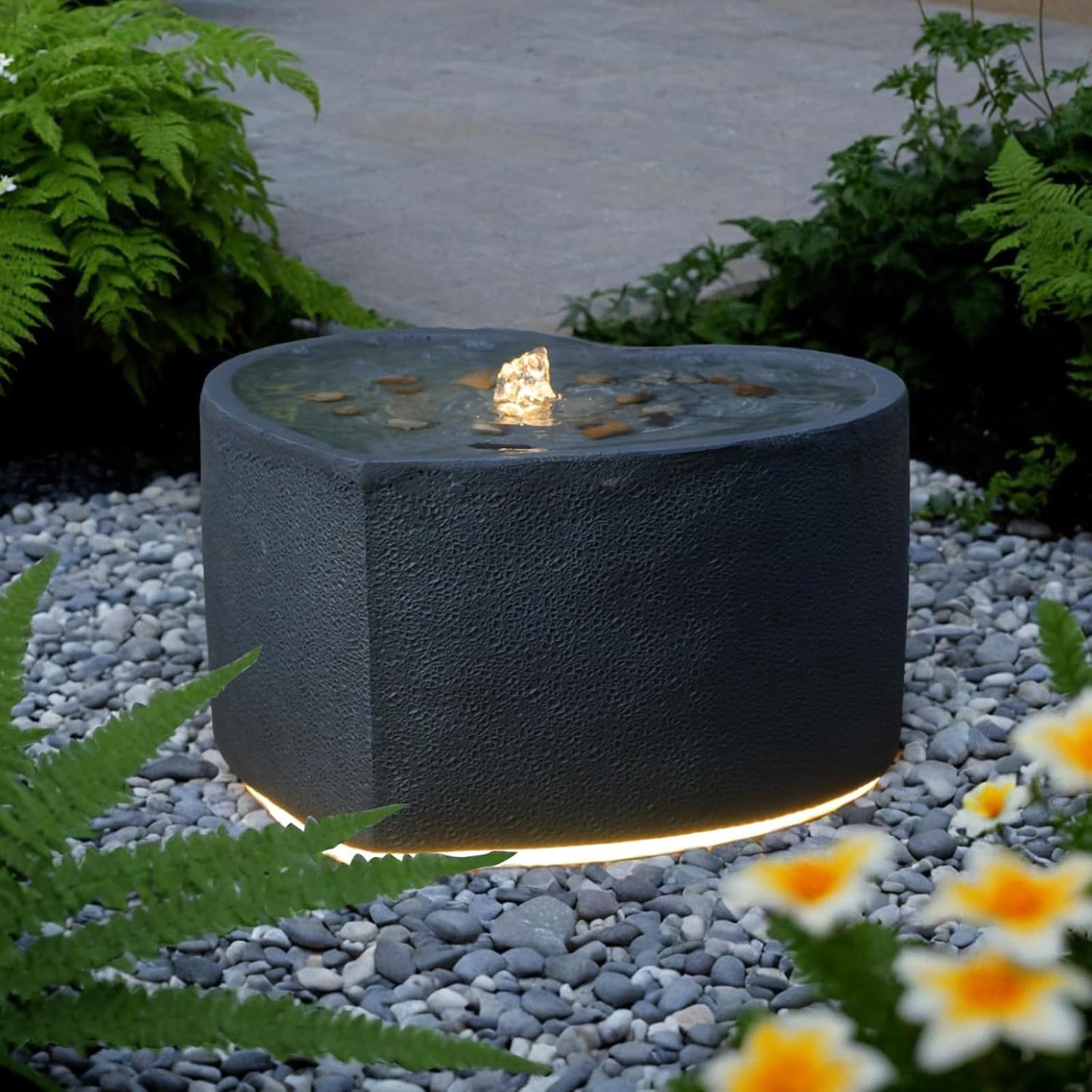 Water Fountain Outdoor Garden Heart Shaped Bubble Up Fountains Indoor Water Feature with LED Lights & Pump for Patio, Balcony, Courtyard, Terrace, Porch Decoration,15.75 Inch H