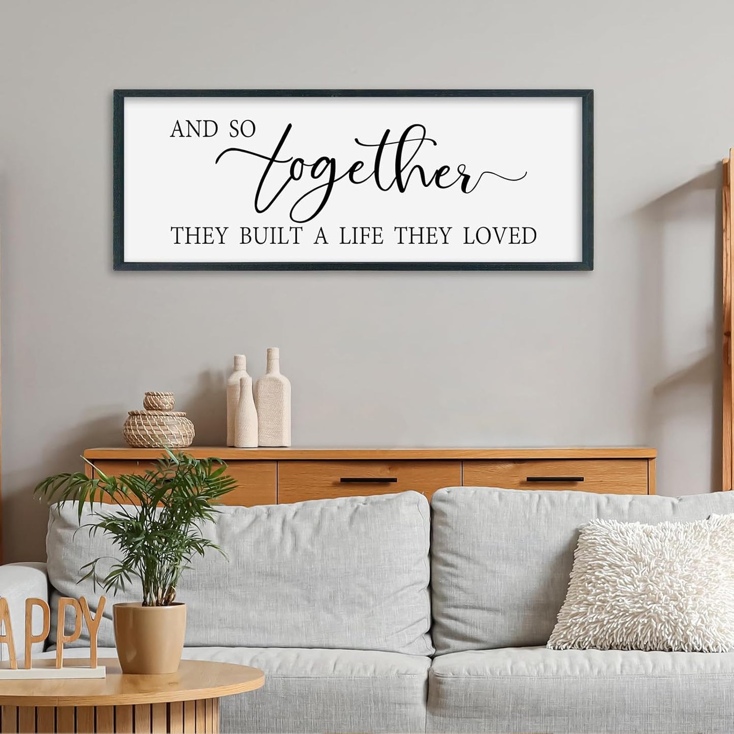 SRSZHIYUE And So Together They Built A Life They Loved Above Bed Sign Wall Decor Art 40"×15" for Master Bedroom Over Bed Large Wood Framed Wall Hanging (Black)