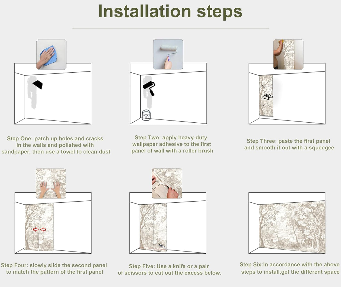 Vintage Beige Forest Woodland Mural Wallpaper for Bedroom Living Room (Not Peel n' Stick)