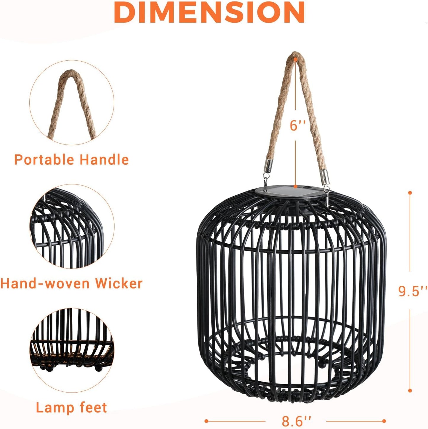 Solar Yard 2-Pack Outdoor Solar Lamp, Water-Resistant Lights for Outside Hanging Lantern Table Lamp Lights Decoration for Garden, Yard, Patio, Porch, Trees, Pathway, Black