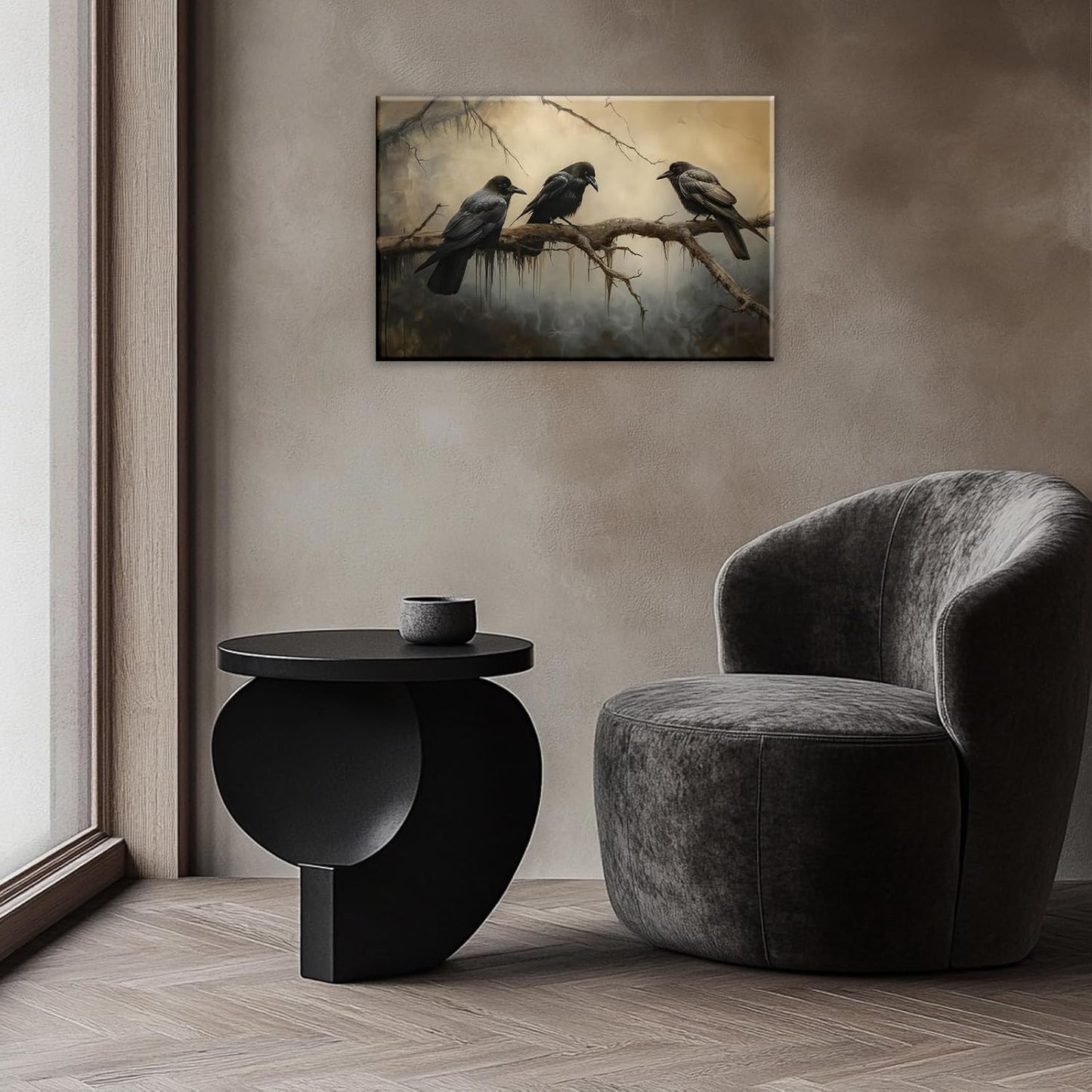 OAAPITI Halloween Decor Vintage Crow Wall Art Retro Art Poster Creepy Raven Picture Print Horrid Cemetery Painting Artwork Home Wall Decor(Artwork-4,16"x24")