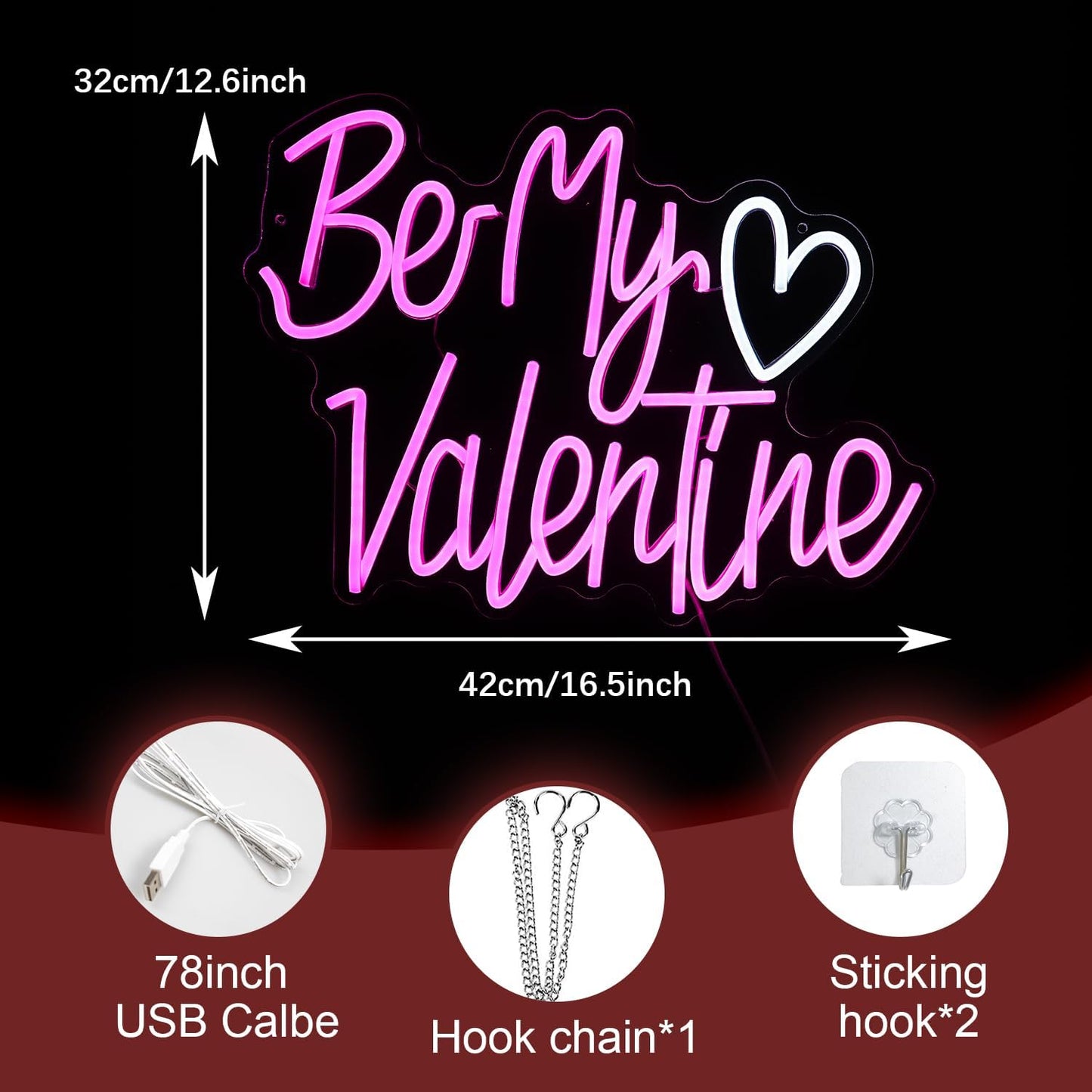 Be My Valentine Neon Sign Dimmable Pink LED Letters Light Up sign for Wall Decor USB Valentine Neon Light for Valentine's Day Lover Gift Bedroom Atmosphere Decor(12.6 * 16.5In)