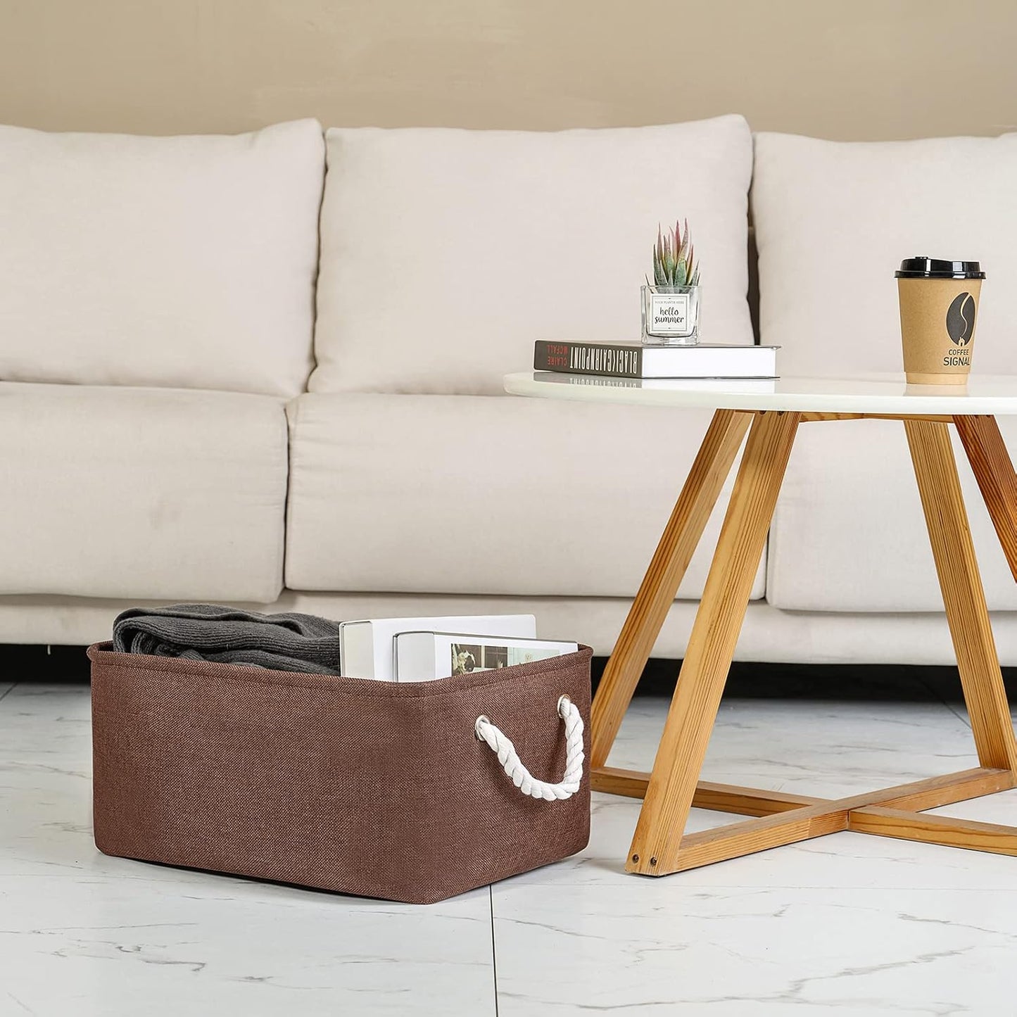 WarmHome Fabric Storage Bin Shelf Basket for Home, Closet(Brown-3 Pack, 13.8L9.8W6.7H)