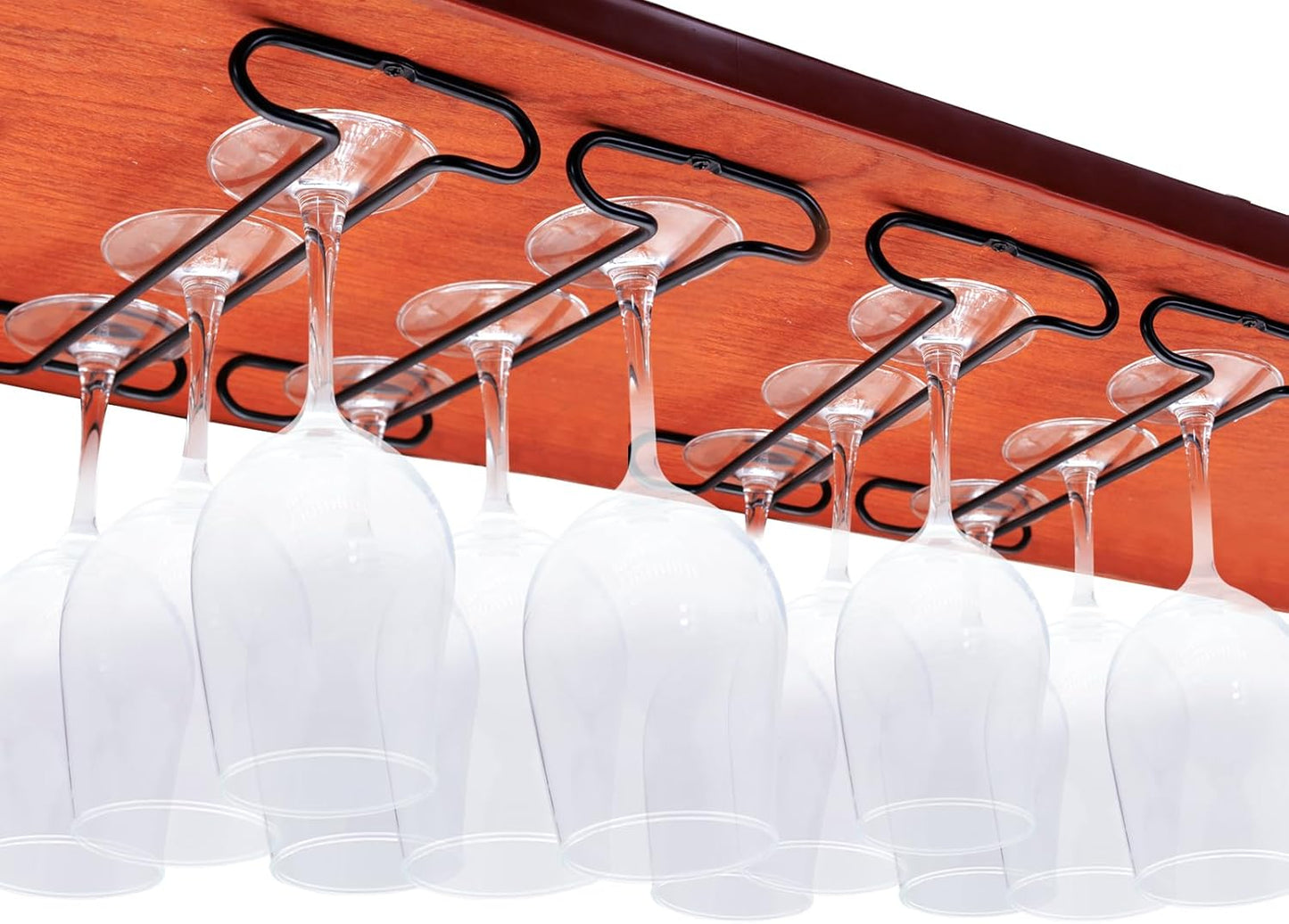 Wine Glass Rack Under Cabinet Shelf Glasses Holder Storage with Drying Stemware Rack Under Counter Metal Hanger Hanging Rack for Kitchen Black