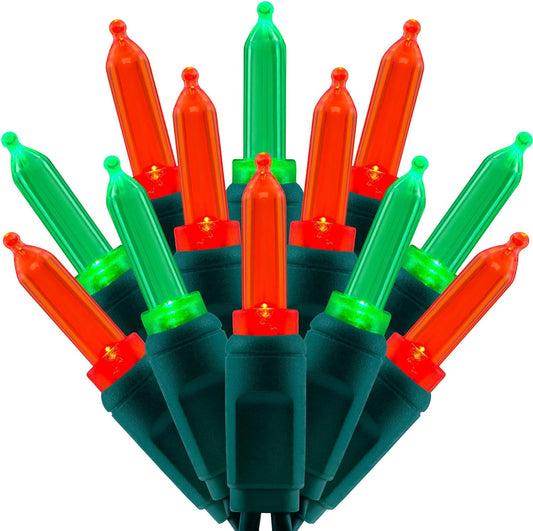 100 Red & Green One-Piece LED Christmas Lights, 33 ft Green Cord High Waterproof UL Certified T5 Outdoor String Lights (Red & Green)