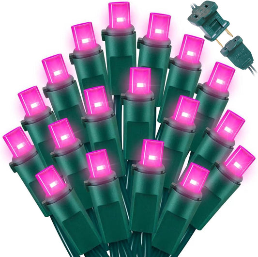 Pink Wide Angle LED String Lights, 64.8 Ft 300 Count, Pack of 3 Strands 21.9 Ft 100 Lights UL Certified Commercial Grade Green Wire 5mm Holiday String Light