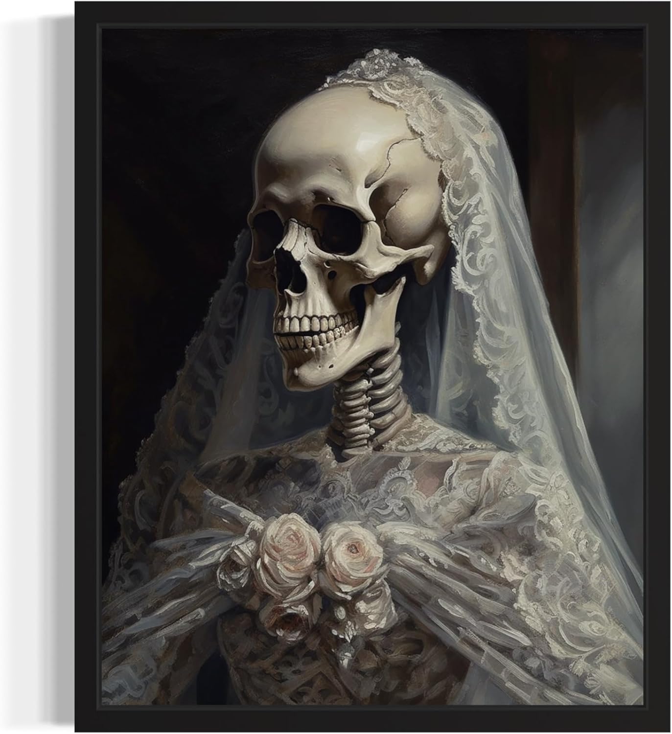 Skull Gown Poster Art Print, Halloween Scary Vintage Wall Art Academia Spooky Painting Decoration for Horror Prints, Gothic Posters Bedroom Decor 89 (Skull Gown, 16 x 20 inches, Unframed)