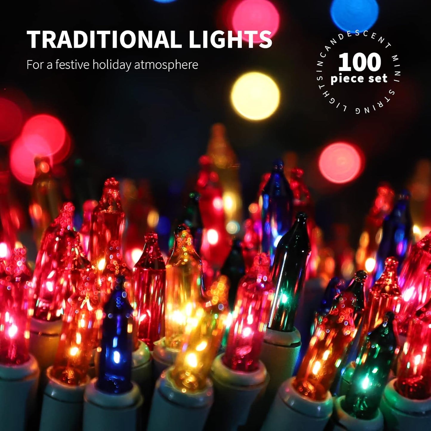 100LIGHTS Multi Extra-Bright with End Connectors Christmas Decorative Lights 5.98m UL Certified Mini String Light Set Waterproof for Home Garden Holiday Christmas Tree Party Patio Wedding