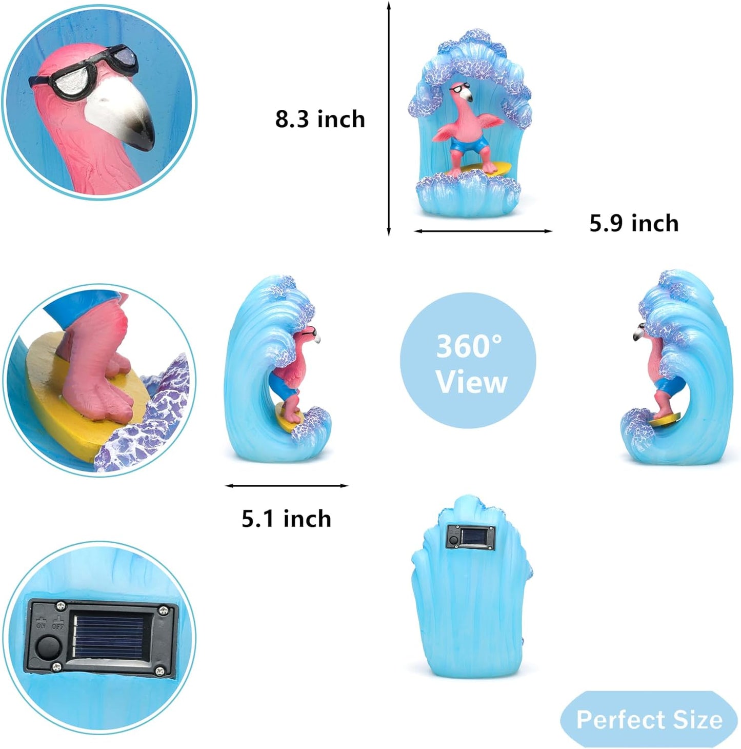 Pink Flamingos for Yard-Garden Statues Solar Decor - Surfing Hawaii Beach Yard Art Light up Sea Wave Outdoor Decor for Patio Lawn Yard