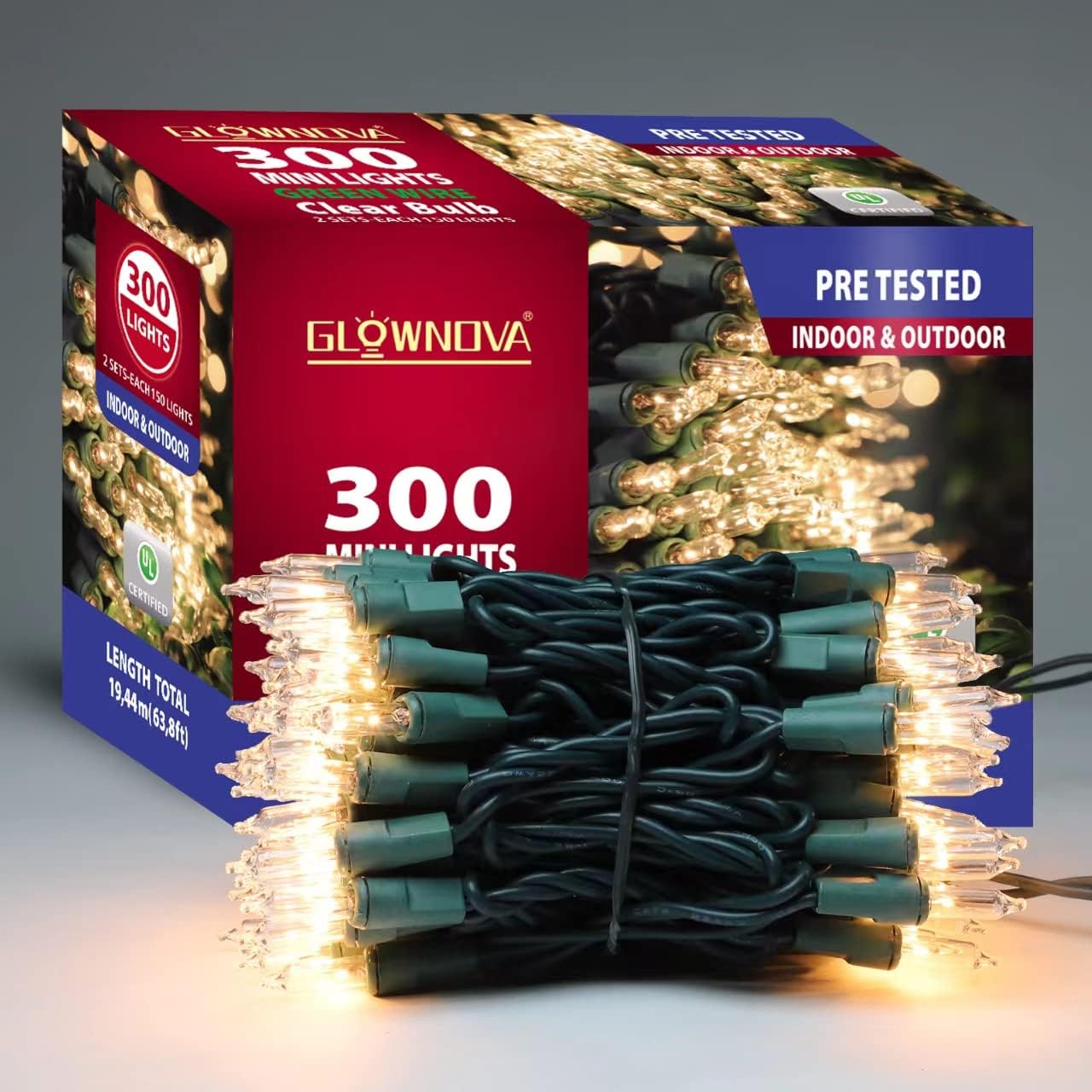 Green Wire,Clear Incandescent Bulb 300 Mini String Lights for Indoor Christmas Tree Garland Birthday Wedding Party Festival Decoration