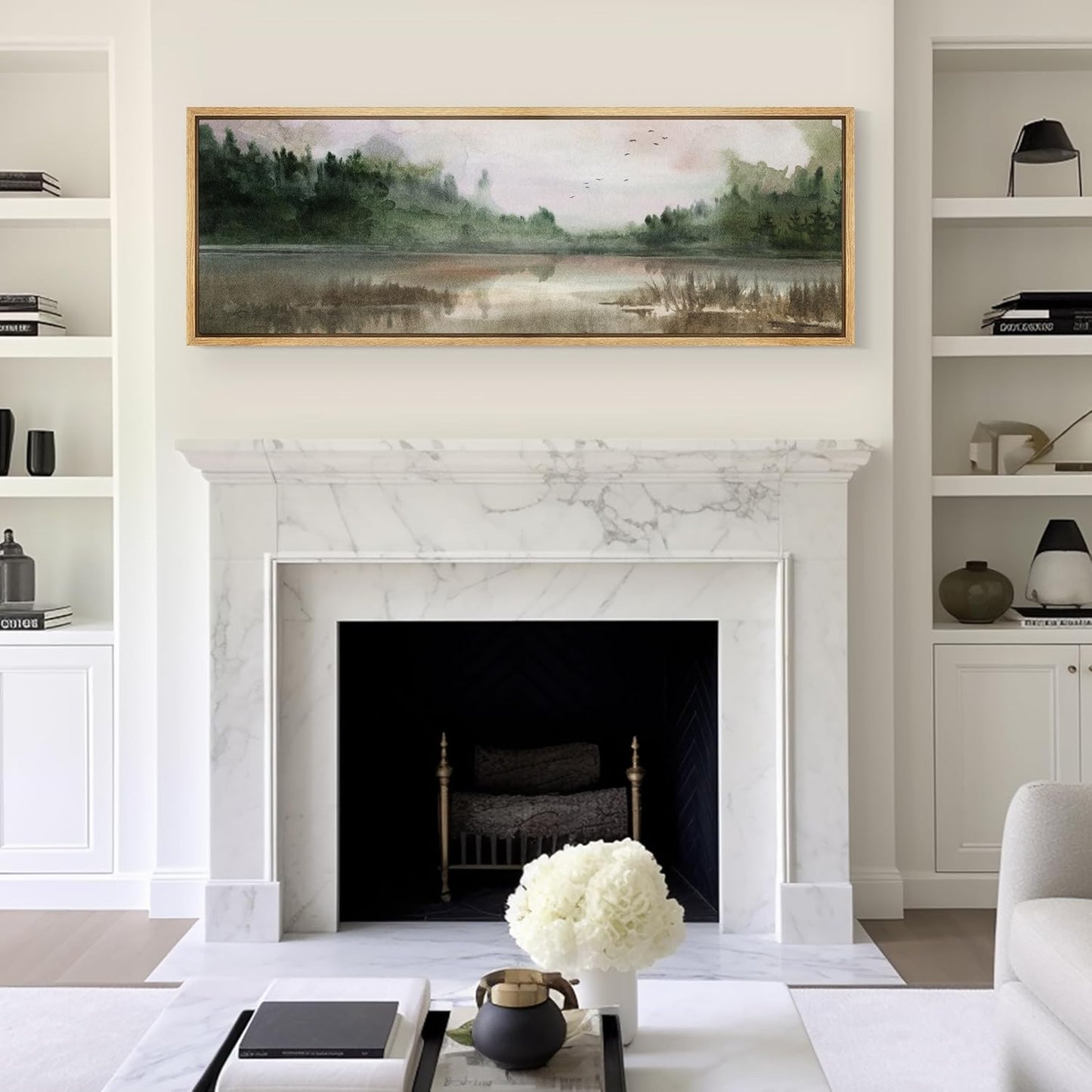 MUDECOR Large Framed Canvas Print Wall Art Tranquil Lake Reflections Nature Landscape Illustrations Antique Retro Fine Art Illustrations Decorative Colorful for Bedroom - 60"x20"