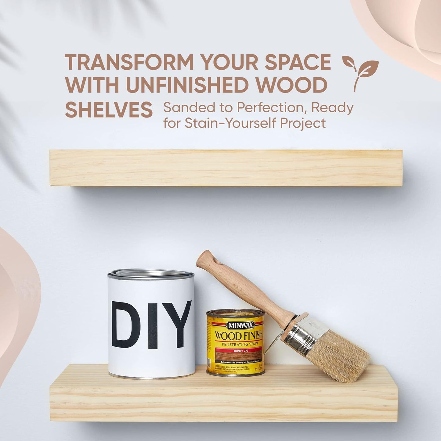 Homeforia Wood Floating Shelf 16 inch, High End Solid Natural Wood 16inch Floating Shelves for Wall Mounted, Unfinished Wooden Small Floating Shelves, Heavy Duty Bracket, 16 X 6.5 X 1.75 in, Set of 2