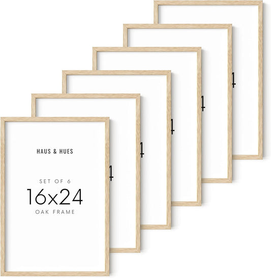 HAUS AND HUES 16x24 Picture Frames - Set of 6, Natural Oak Wood, Beige, 16x20 in, Rectangular, Wall Mount, Minimalist, Eco-friendly Material