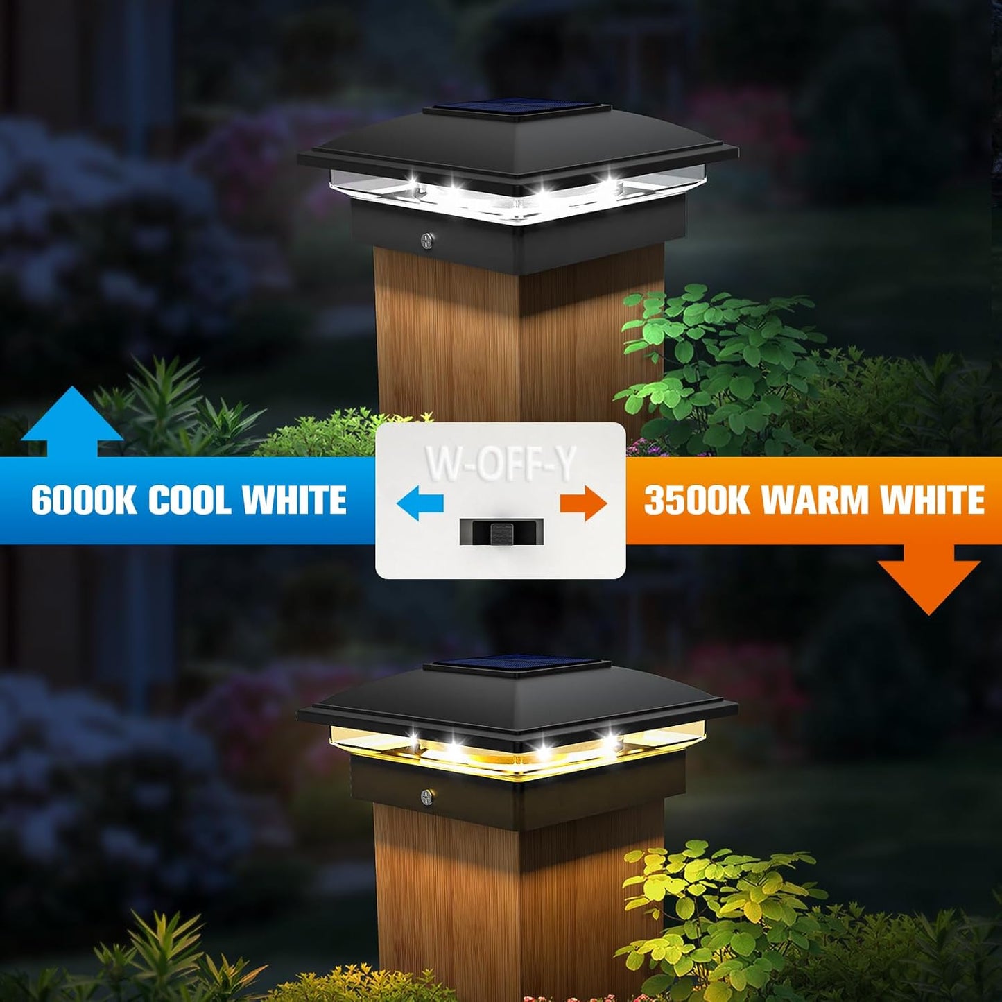 VOLISUN Solar Post Cap Light Outdoor,Solar Fence - Post Lights Waterproof for 4x4/5x5/6x6 Wooden/Vinyl,Black Deck Cap Light Solar Powered with Warm White for Garden/Patio/Porch 6pack