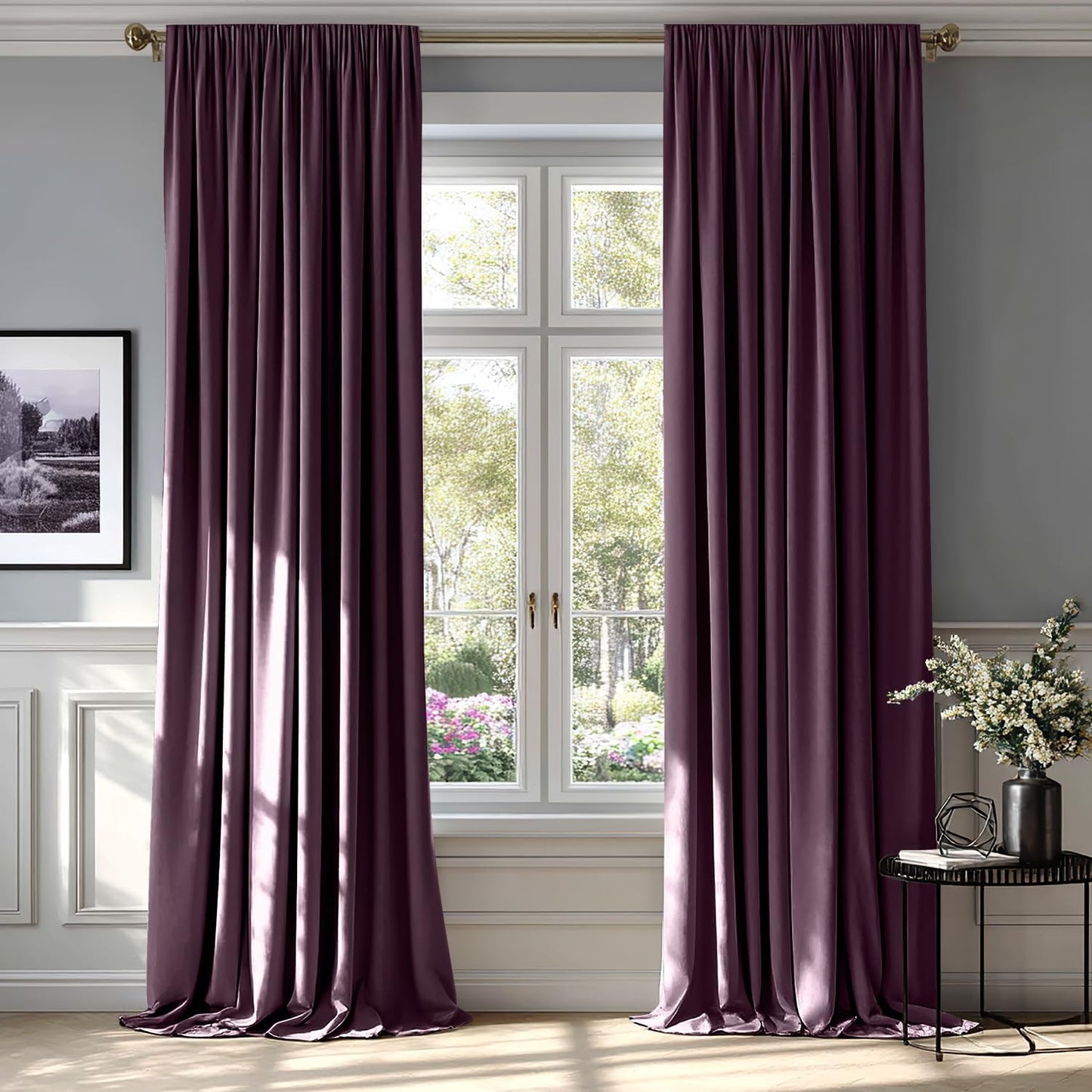 MIULEE Purple Orchid Velvet Curtains Thermal Insulated Blackout Curtain Drapes for Bedroom Living Room Darkening 108 Inches Long Curtains Panels Rod Pocket Set of 2