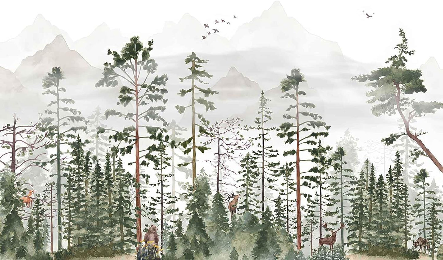 Animals Forests Birds Nature Landscapes Wall Mural, Hazy Mountains Wallpaper for Interior Background Wall Decoration（Not Peel and Stick）