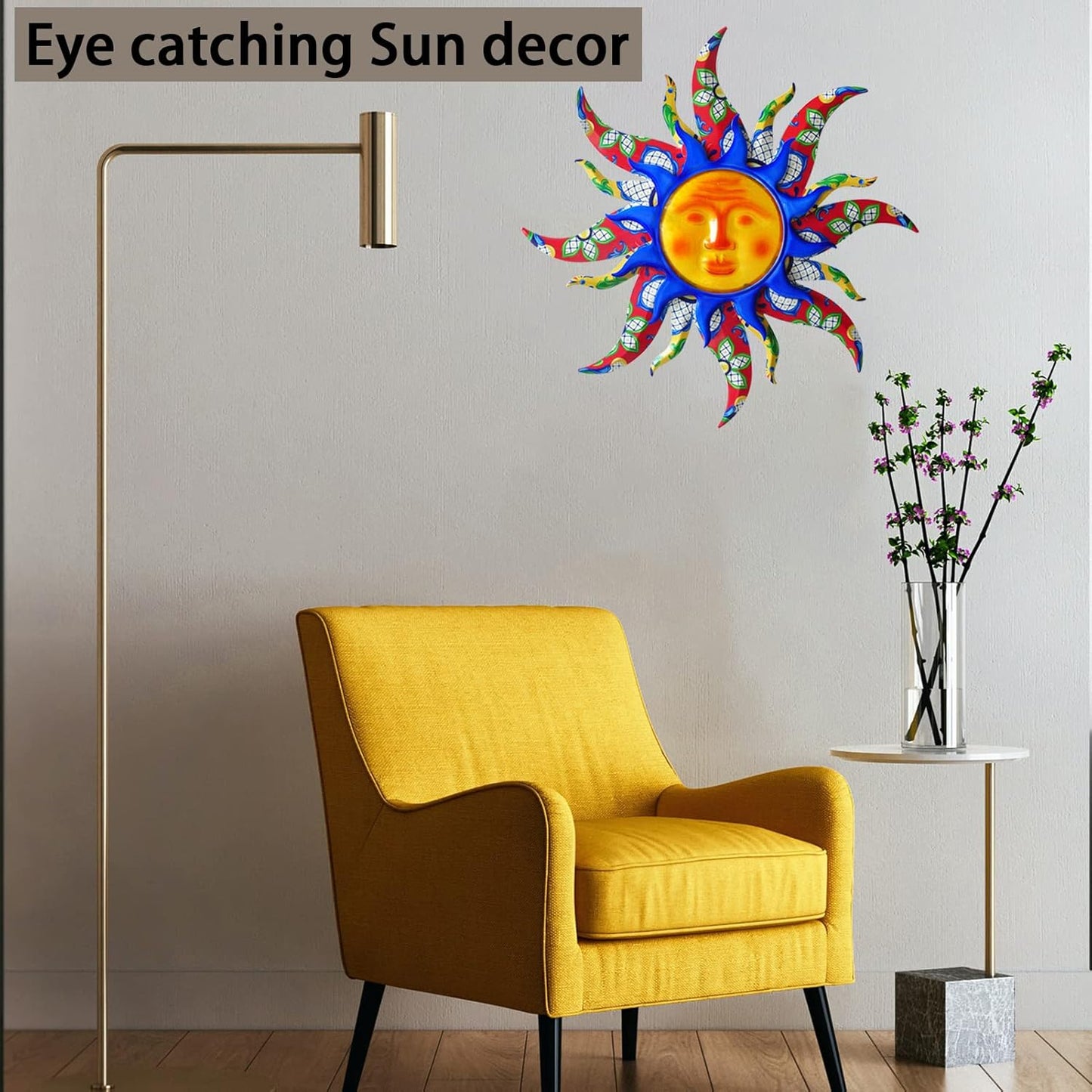 wotieuns Sun Metal Wall Art Outdoor Decor 19Inch Sun Wall Decor Suitable for Living Room Bedroom Porch Patio Fence Garden Decor