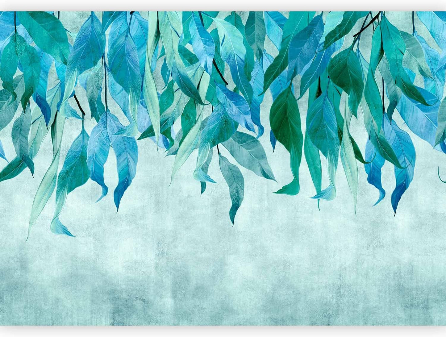artgeist Wall Mural Hanging Leaves 173x124 in - Peel and Stick Self-Adhesive Wallpaper Removable Large Sticker Foil Wall Decor Print Picture Image Design Nature Botanical Concrete Green b-C-10146-a-b