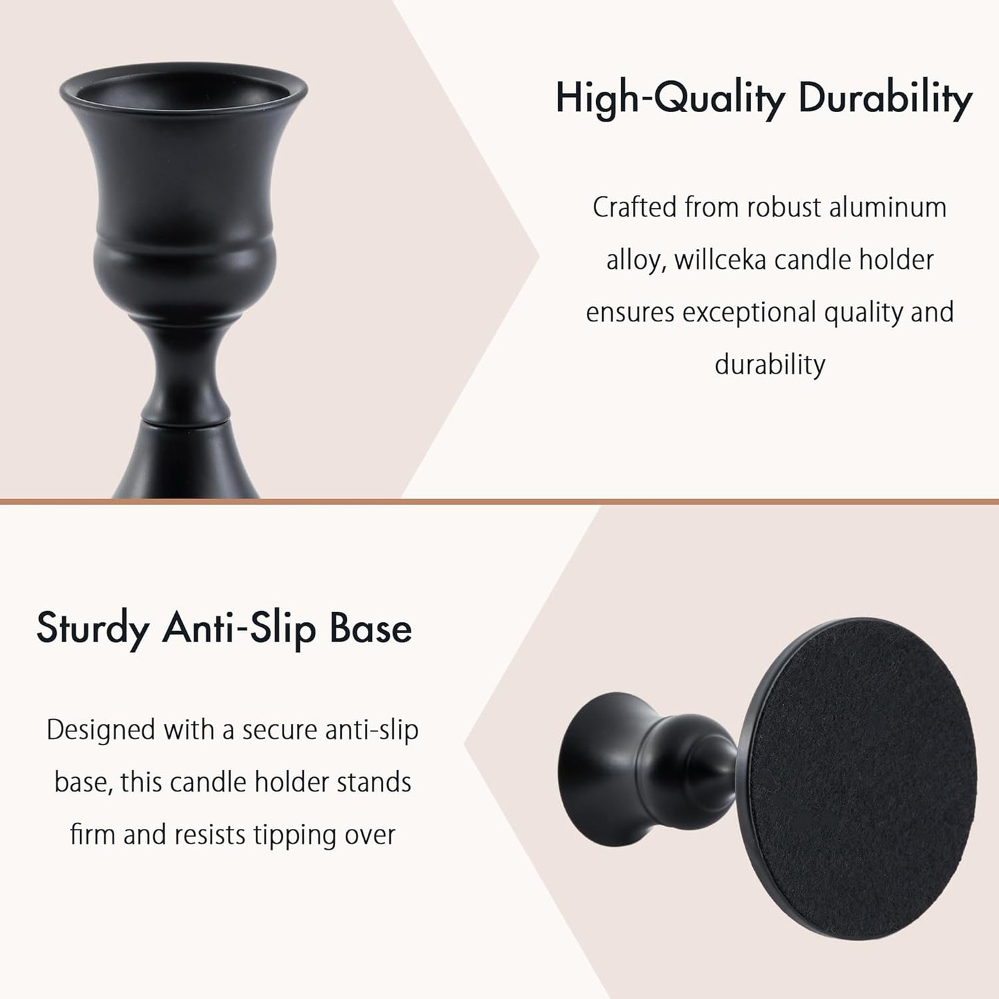 Black Taper Candle Holder, Candlestick Holders, Vintage Metal for Table Centerpieces Wedding Decor (Matte Black, 2 Pcs)