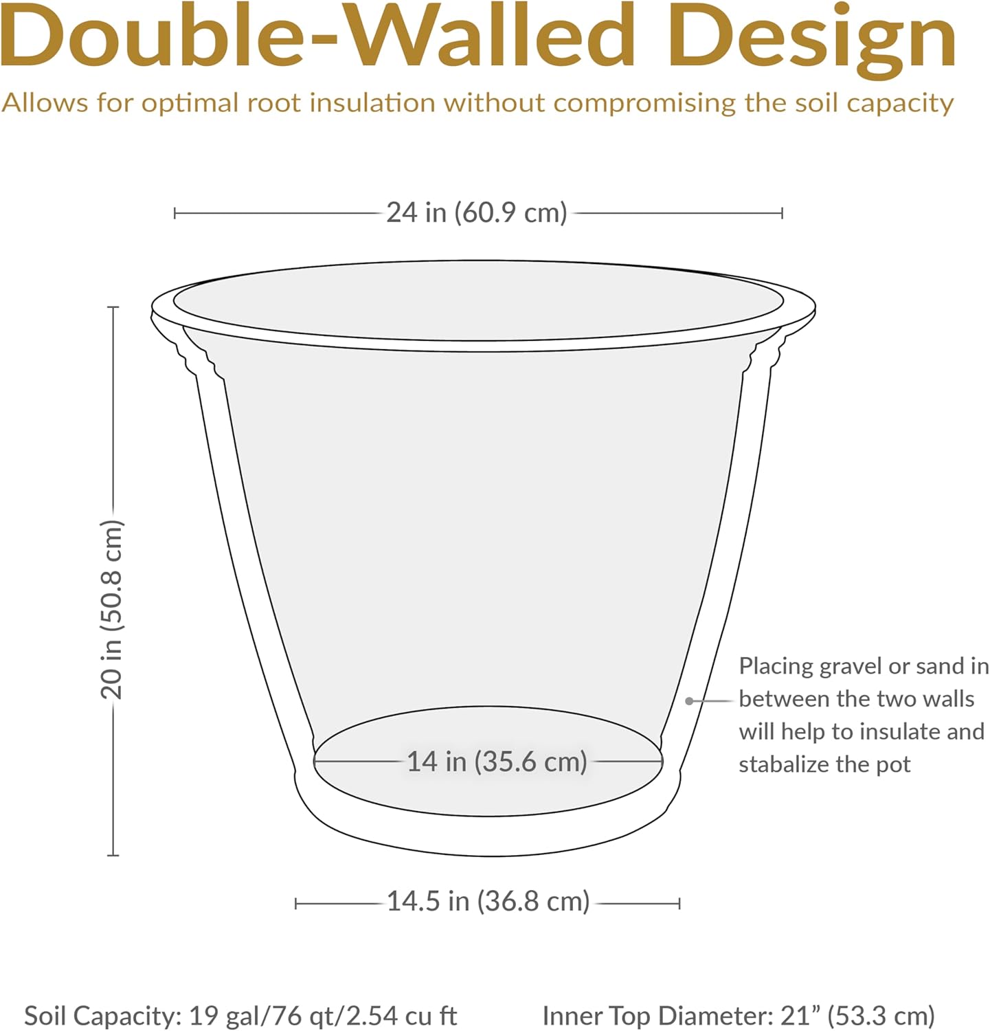 Sunnydaze 24-Inch Anjelica Large Plastic Pot for Plants - Outdoor Polyresin Round Planter with Drillable Drainage Holes - Sable - 4pk