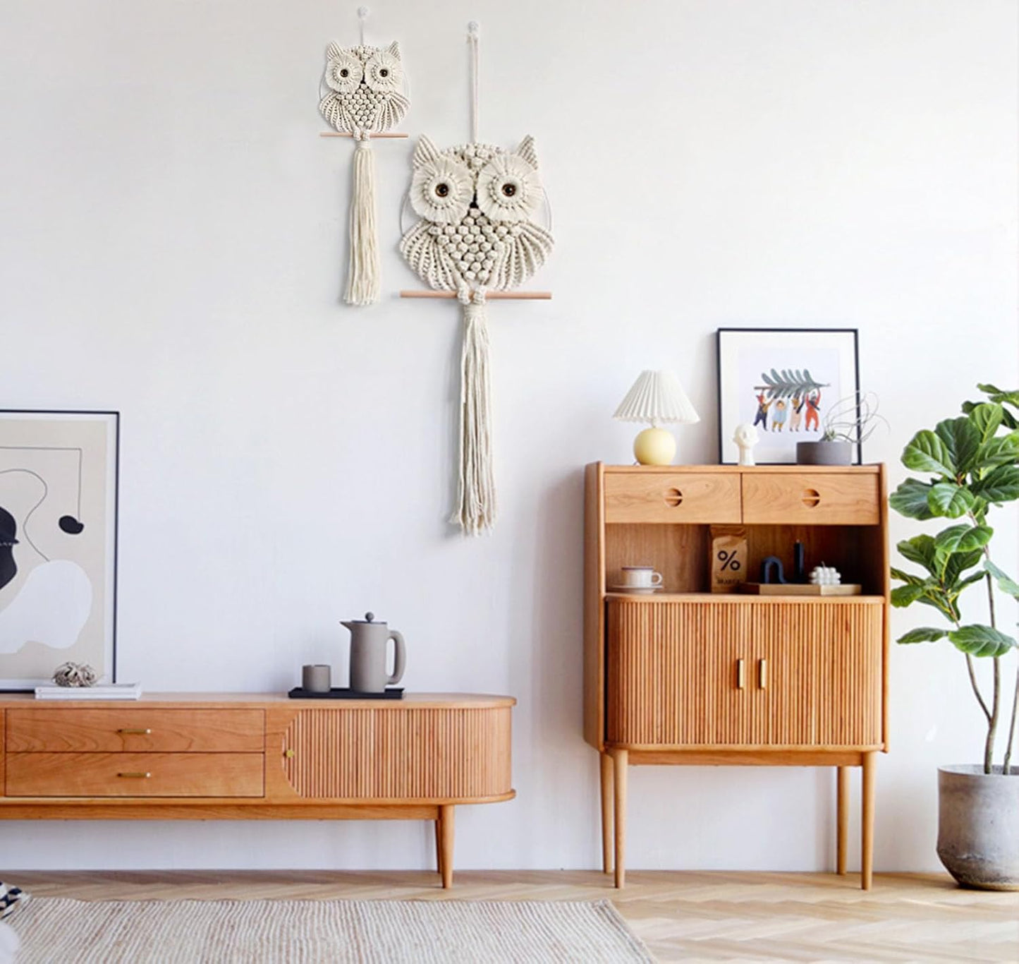 Achart Owl Macrame Wall Hanging-Hand Woven Boho Tapestry-Macrame Wall Decor -Owl Decor for Bedroom, Living Room, Nursery (Beige-L&S)