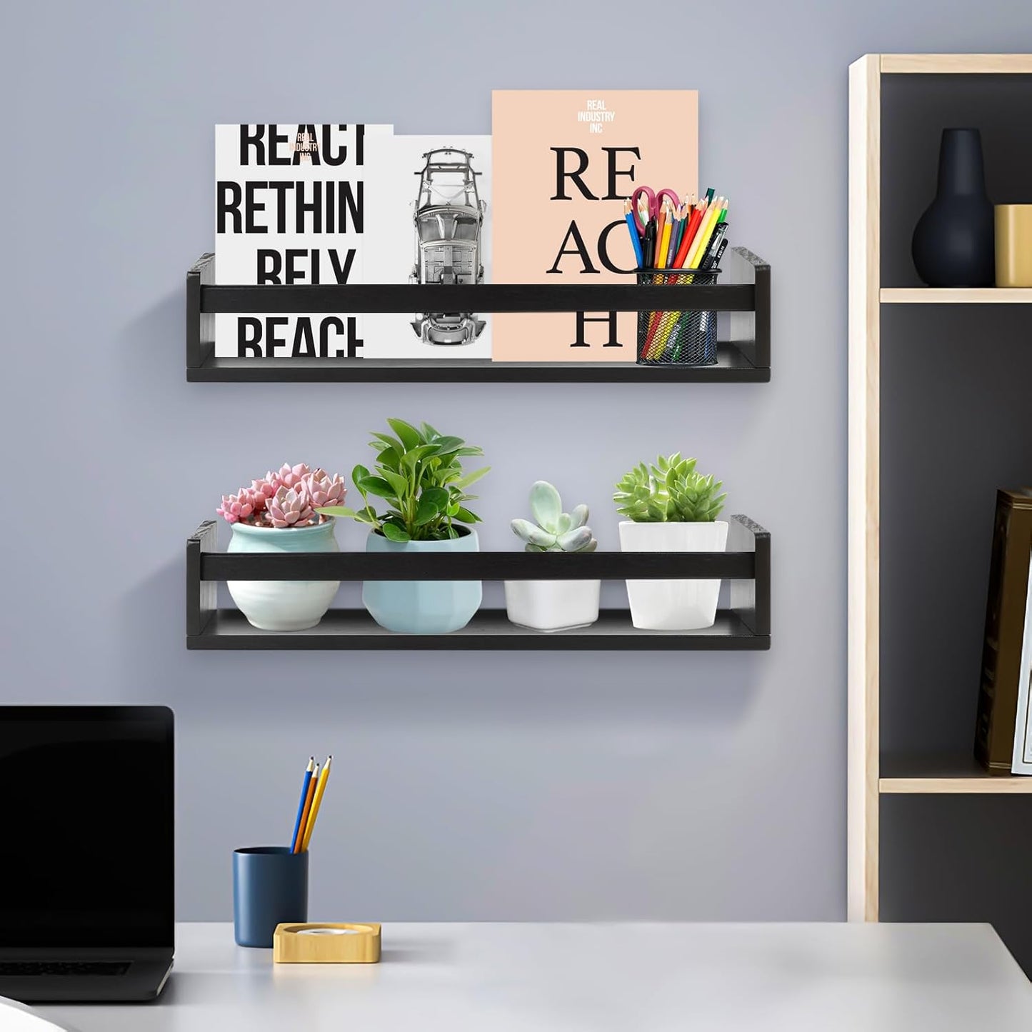 Gneric Floating Shelves for Wall, Black Nursery Book Shelves, 23.6 inch Kids Bookshelf, Wall Shelves for Living Room Bedroom Decor,Kitchen Spice Rack,Bathroom Storage Rack