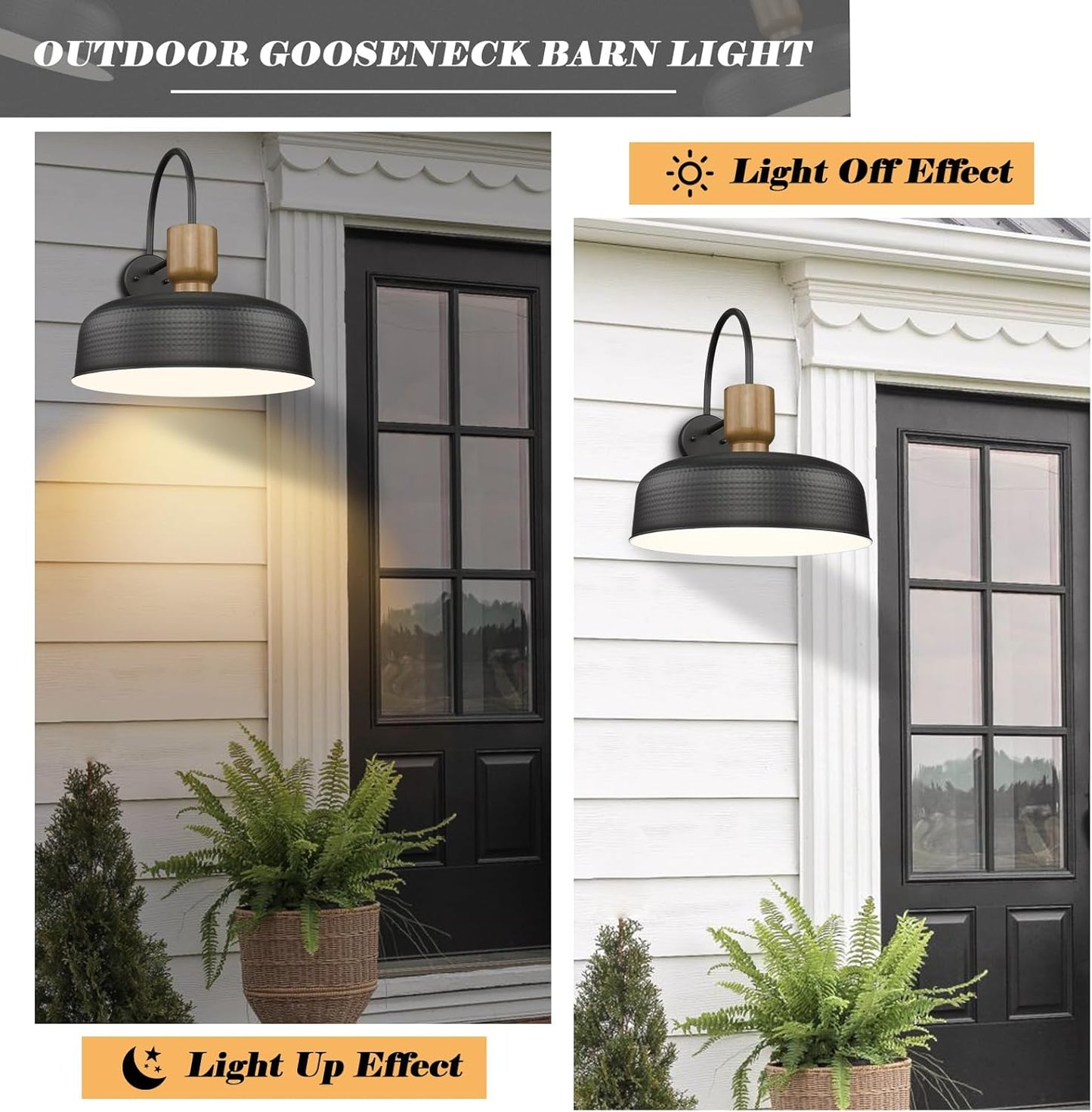 Outdoor Barn Light Gooseneck Barn Light, Farmhouse Exterior Wall Mount Light Vintage Wall Lighting Fixture Industrial Sconce Lantern for Porch, Entryway, Garage, Black, 1 Pack, Large