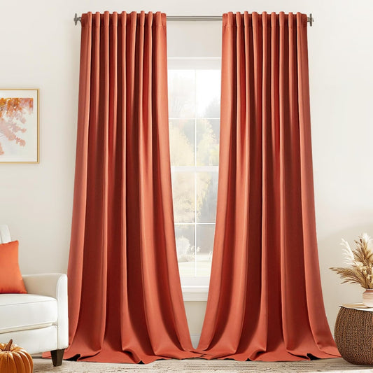MIULEE Back Tab Burnt Orange Blackout Curtains 102 Inch Long 2 Panels Set for Bedroom, Fall Terracotta Rod Pocket/Pinch Pleated Thermal Insulated Room Darkening Light Blocking Floor to Ceiling Drapes