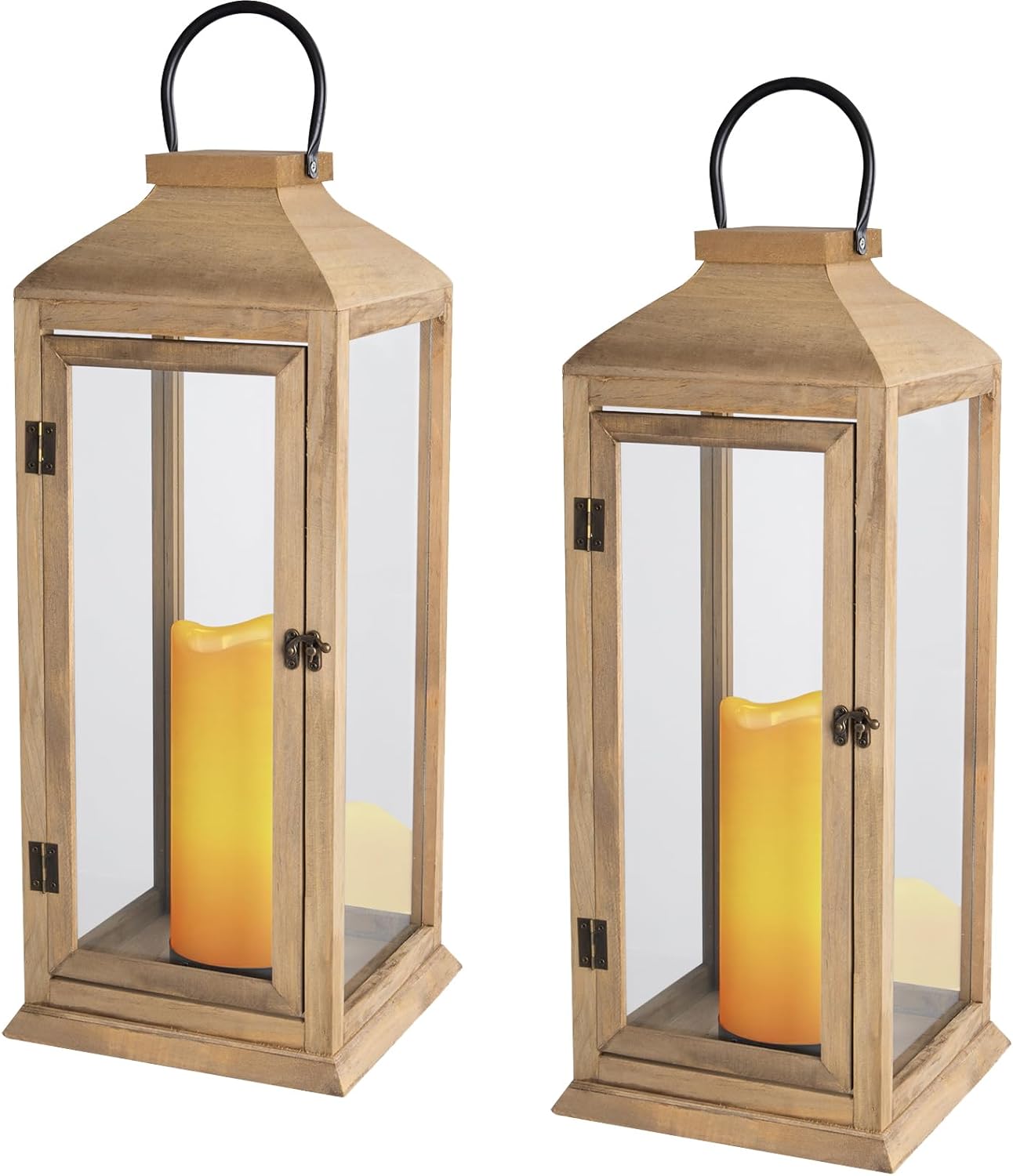 Bdor 2 Pack Lanterns Decorative - IP65 Waterproof Lanterns Decorative with Flameless Pillar Candles, Decorative Lanterns for Home Decor, Indoor Outdoor, Front Porch, Garden, Farmhouse Weddings Style